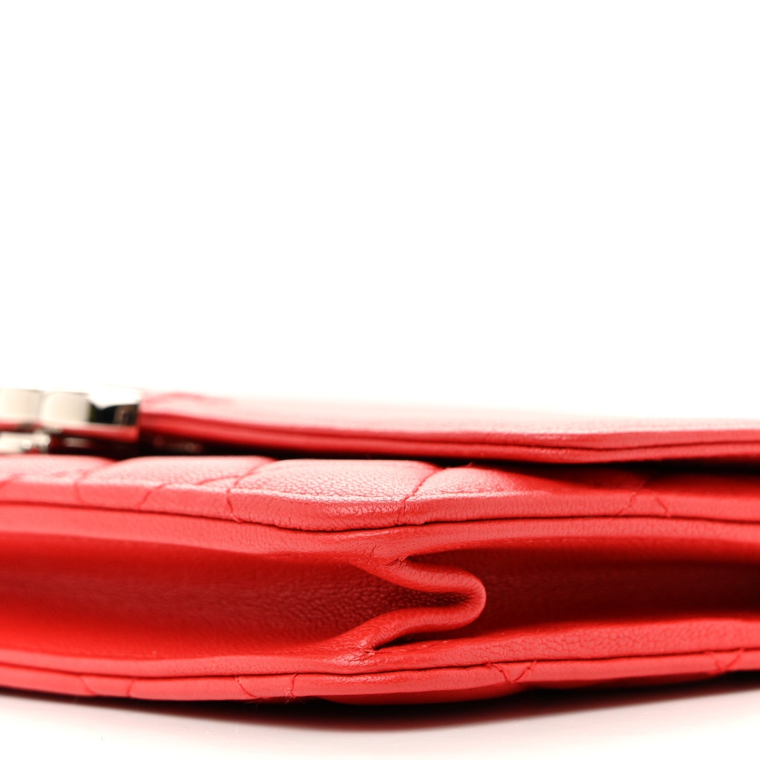 Grained Calfskin Quilted CC Box Wallet On Chain WOC Red
