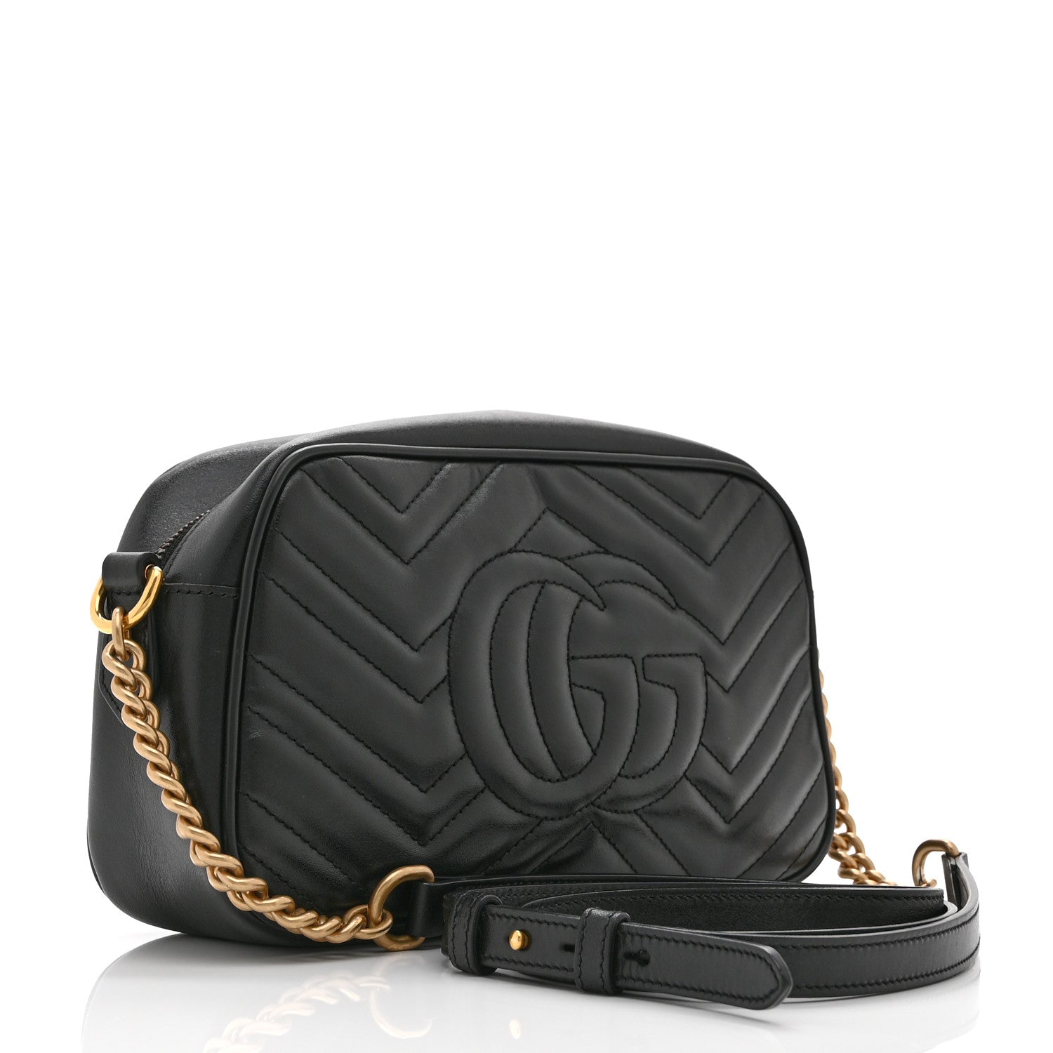 Calfskin Matelasse Small GG Marmont Chain Shoulder Bag Black