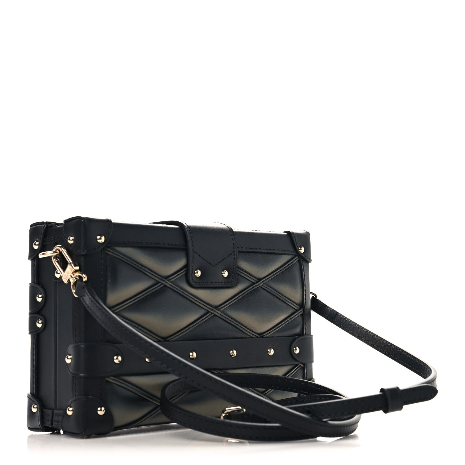 Lambskin Malletage Petite Malle Black Beige