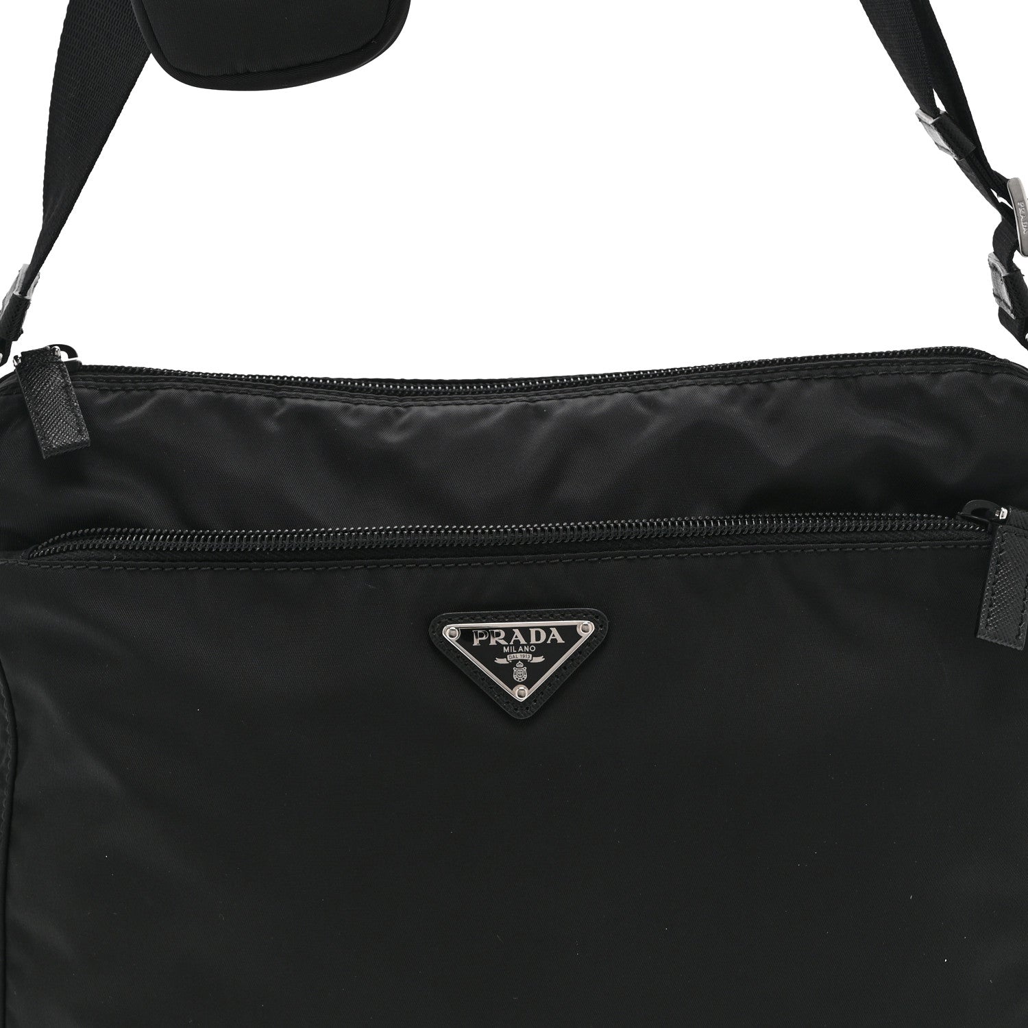 Re-Nylon Vela Saffiano Pocket Double Zip Messenger Bag Black