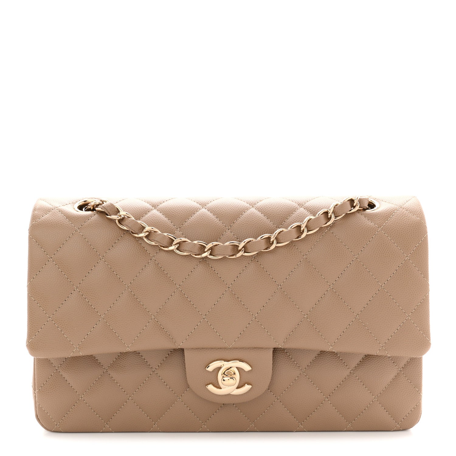 Caviar Quilted Medium Double Flap Beige