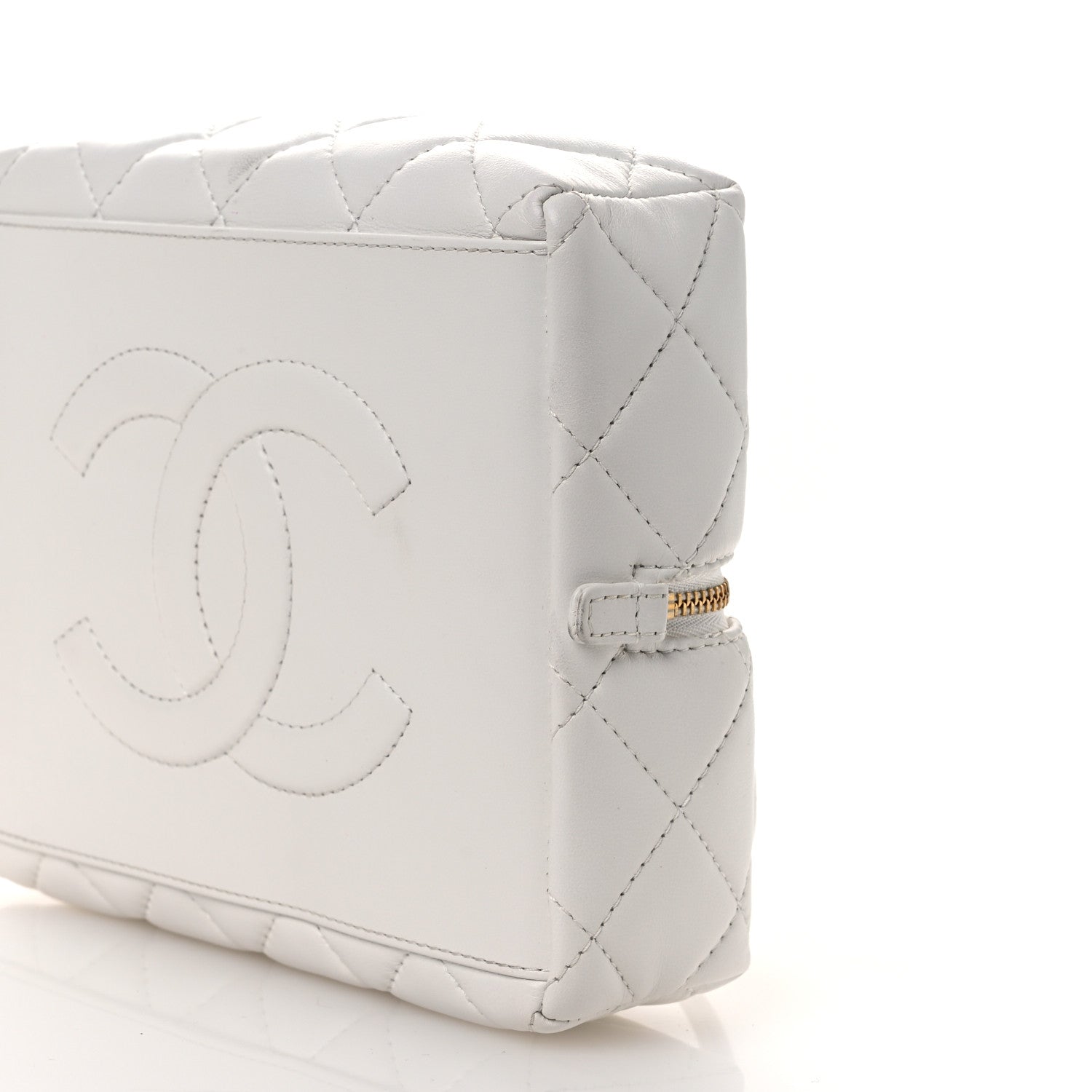 Calfskin Quilted Square Top Handle Vanity Case White