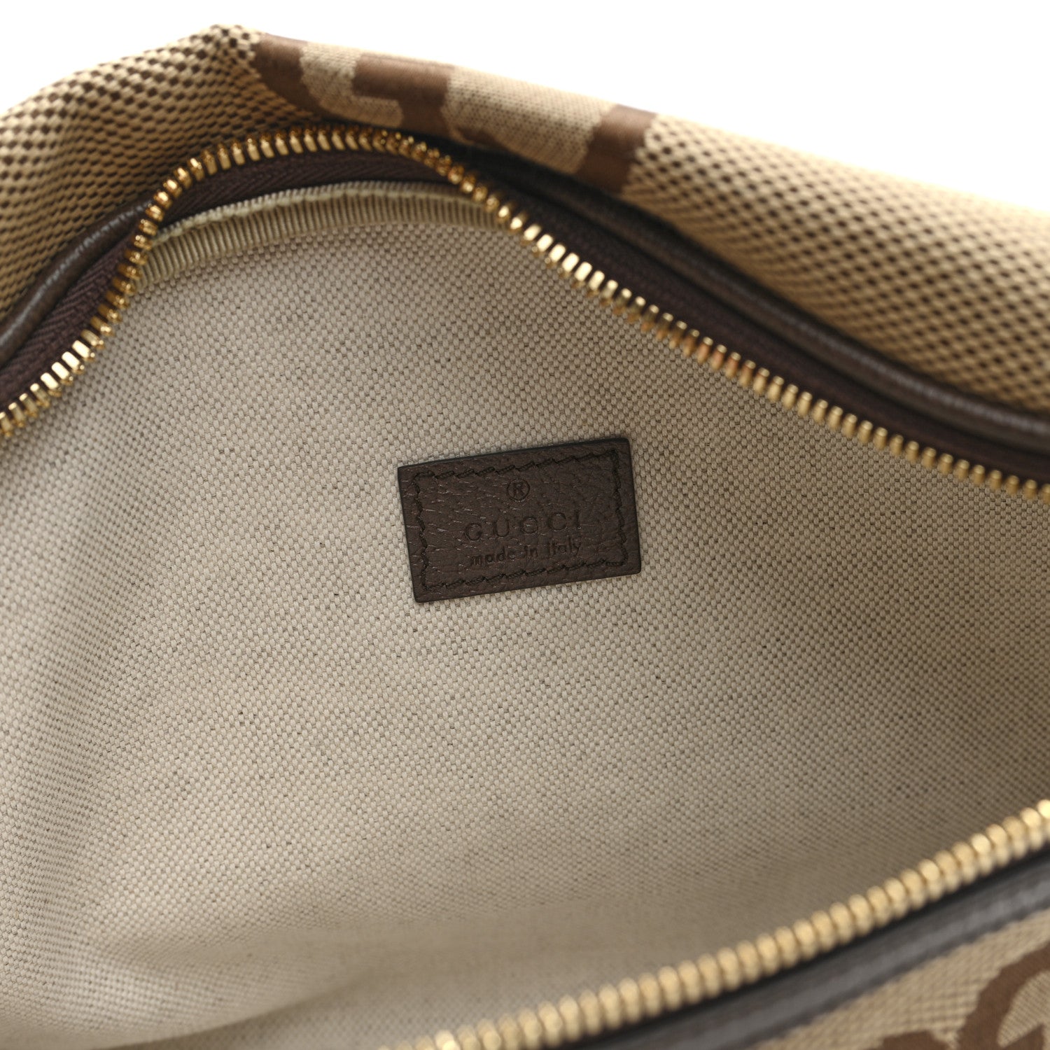 Monogram Jumbo GG Textured Dollar Calfskin Web Belt Bag Camel Ebony New Acero