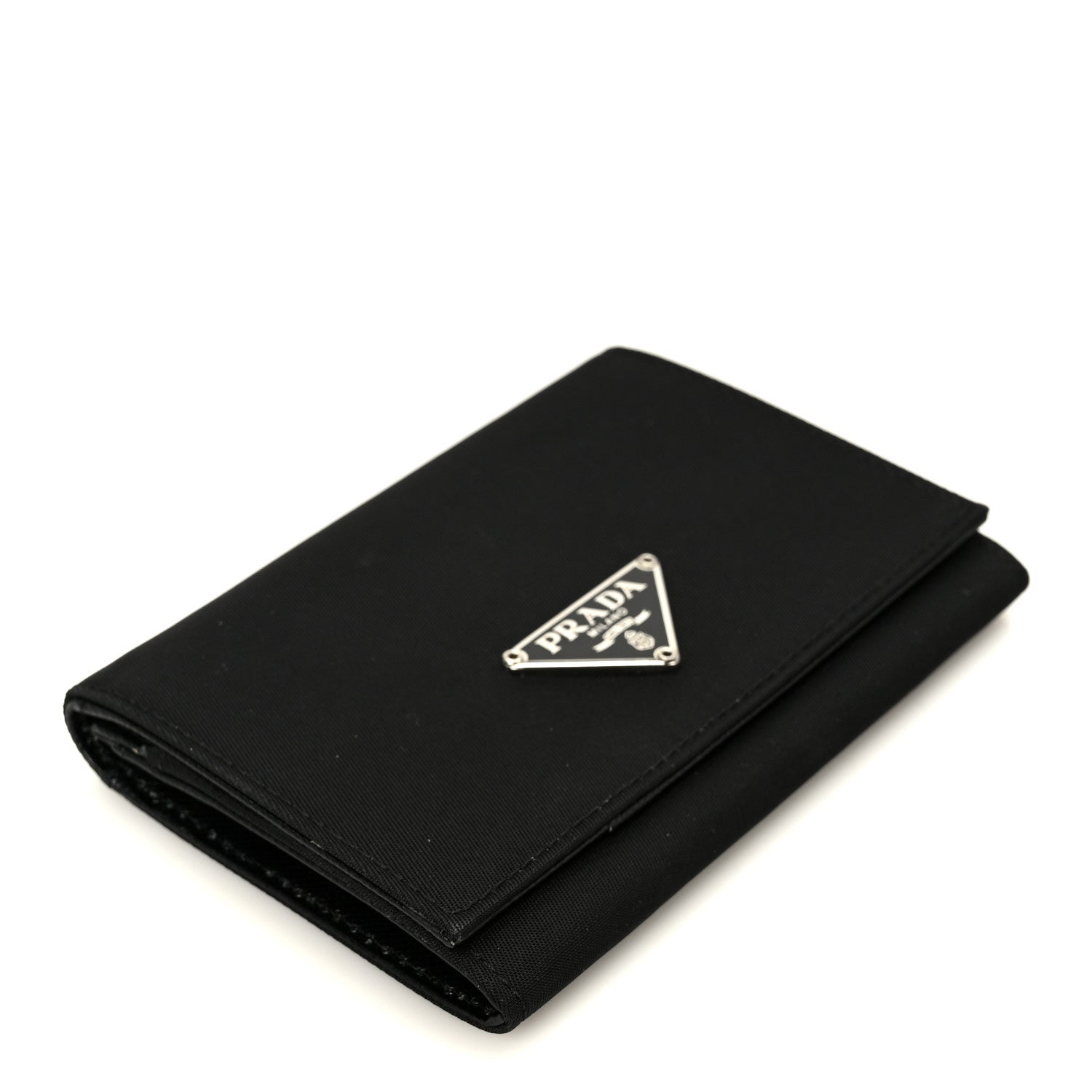 Tessuto Nylon Saffiano Tri-Fold Compact Wallet Black