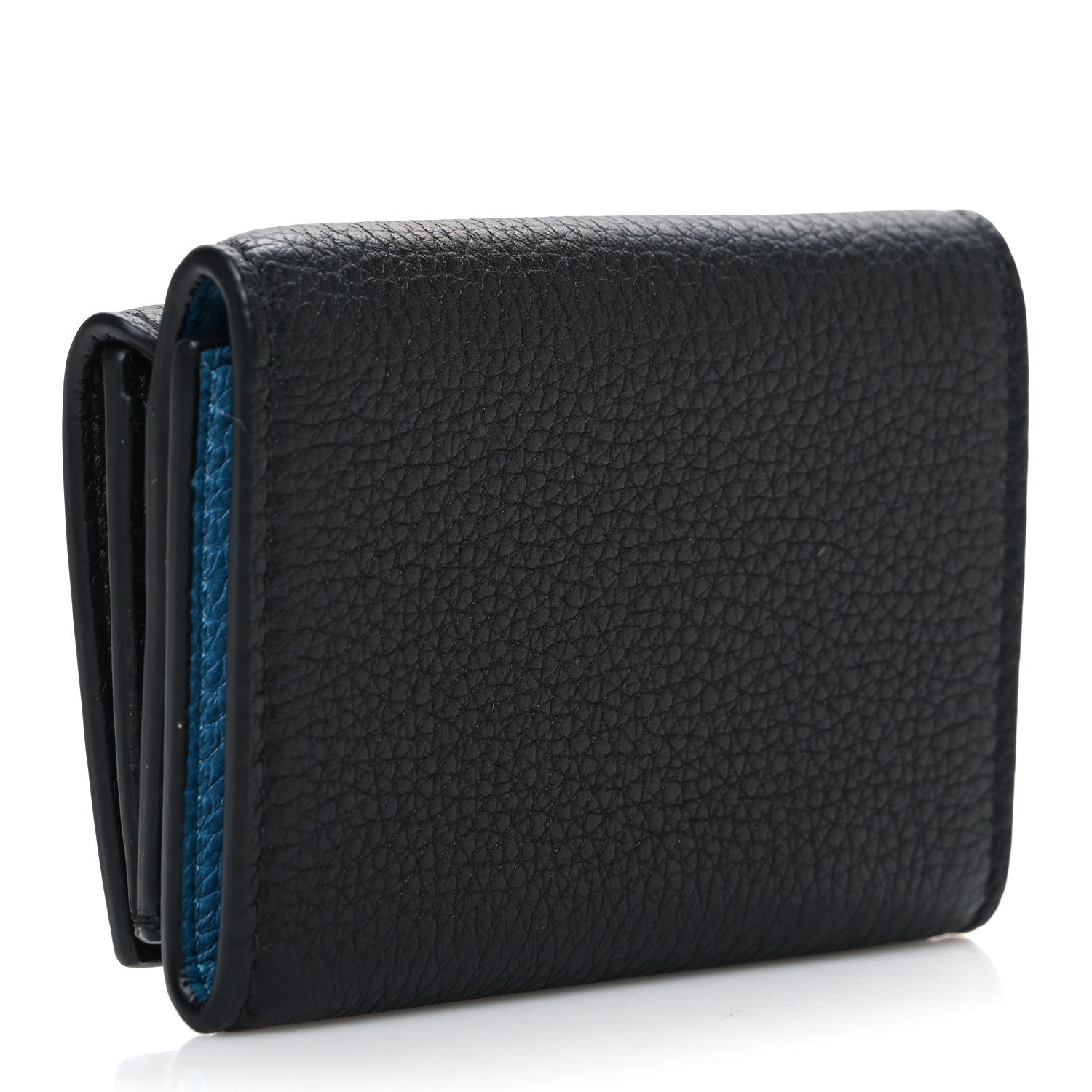 Calfskin Embossed Mini Wallet Black Blue