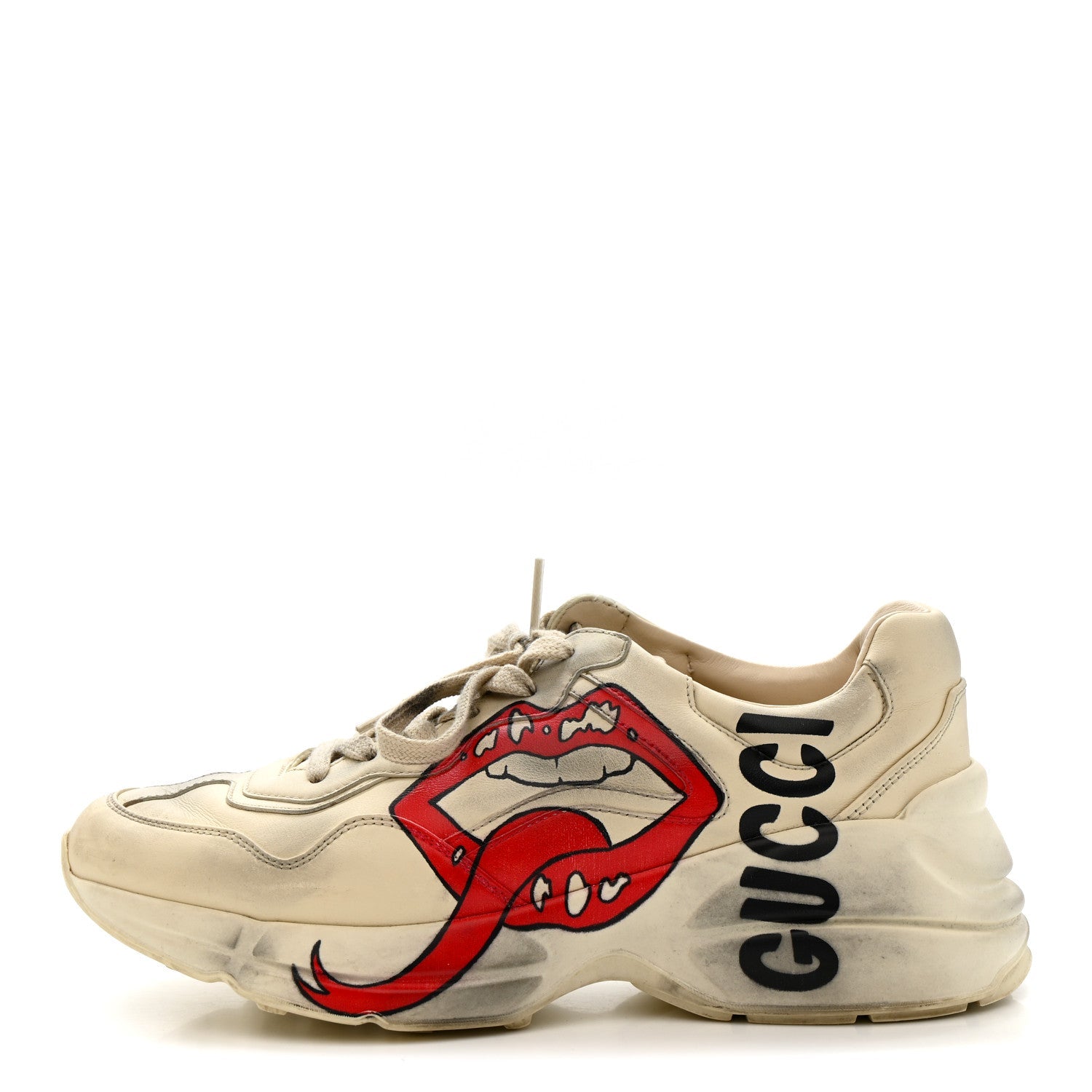 Calfskin Mouth Print Womens Rhyton Sneakers 38 Ivory