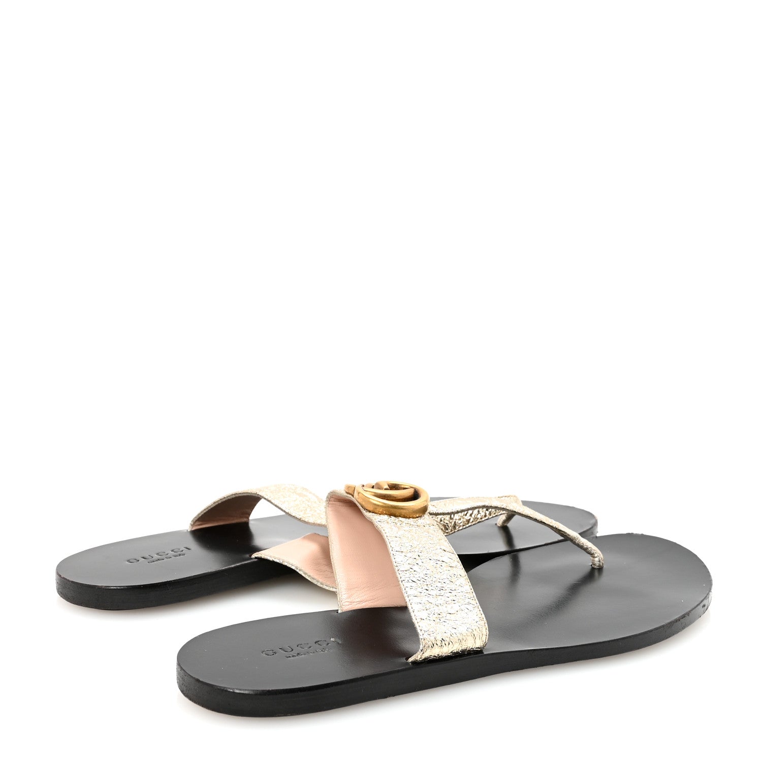 Nappa Silk Galassia GG Marmont Thong Flat Sandals 38.5 Platino