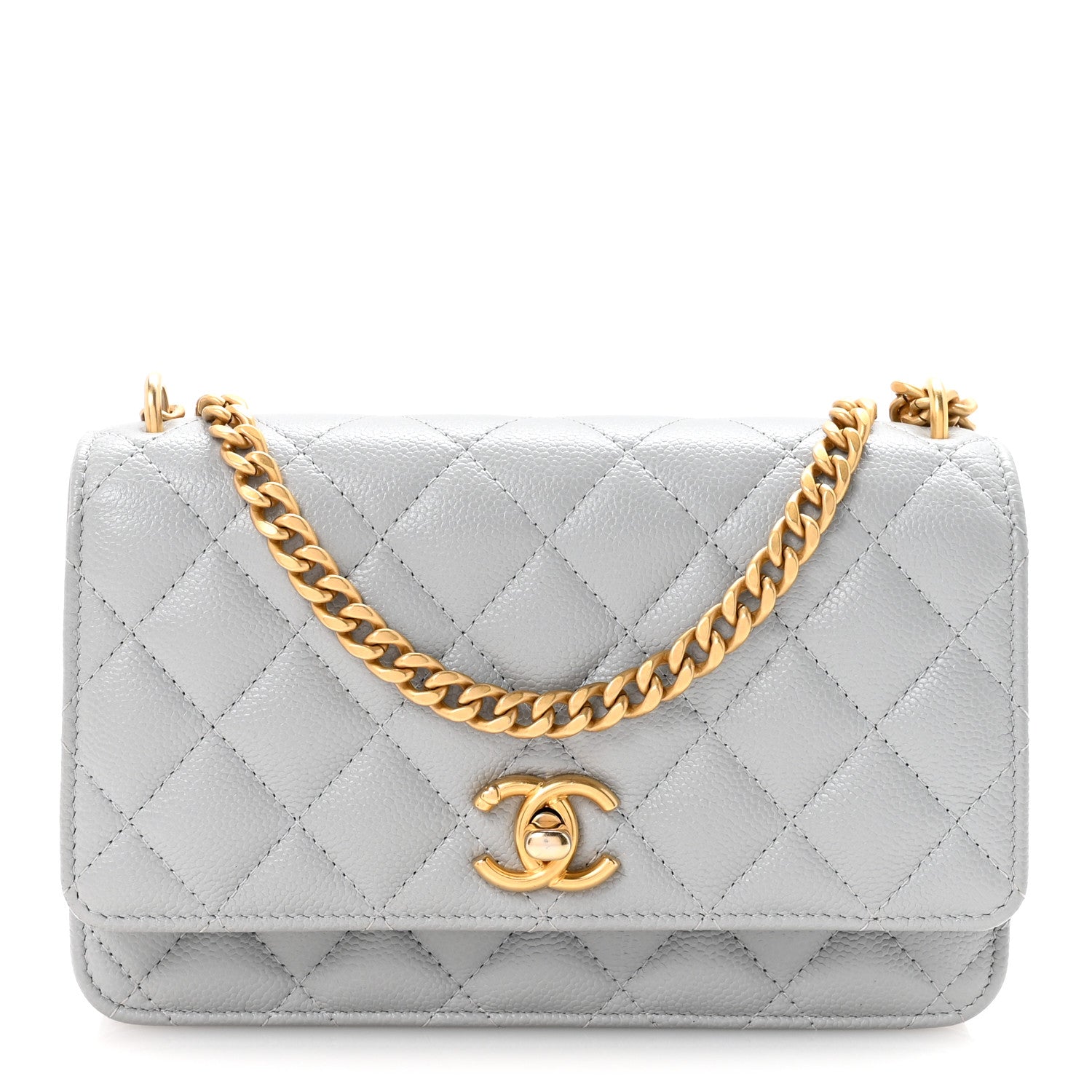 Caviar Quilted Sweetheart Wallet On Chain WOC Grey