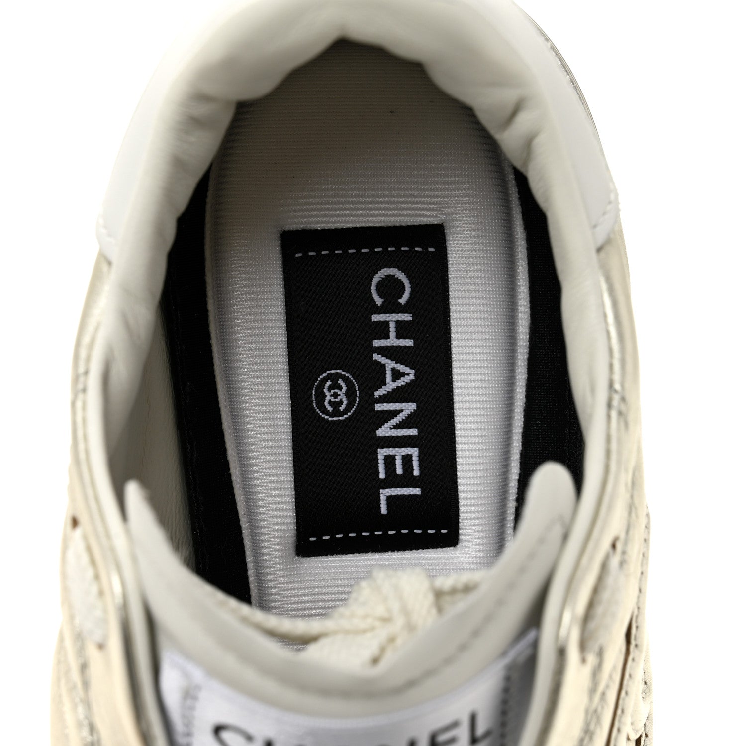 Laminated Calfskin Suede Quilted Womens CC Sneakers 39 Silver White Gray
