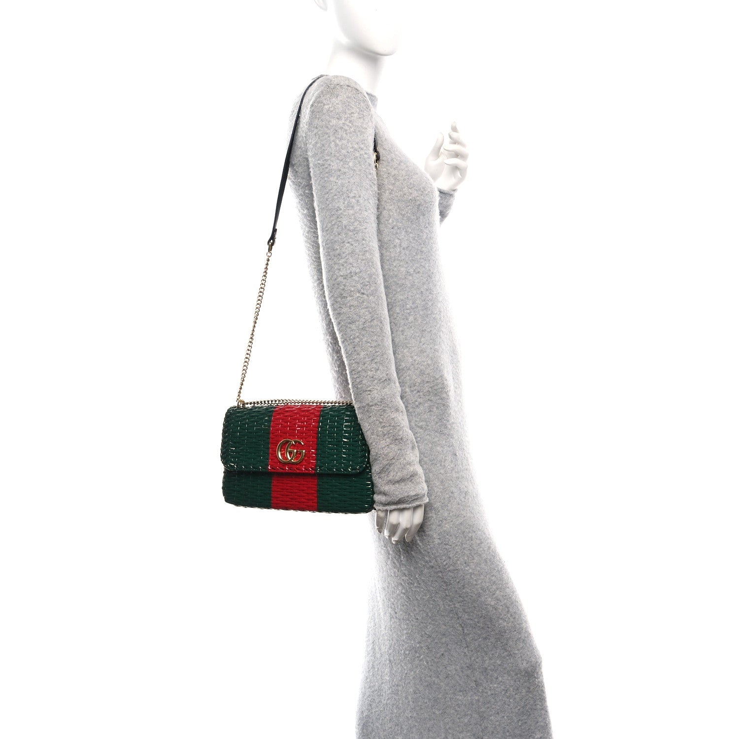Glazed Wicker Stripe Small Cestino Shoulder Bag Green
