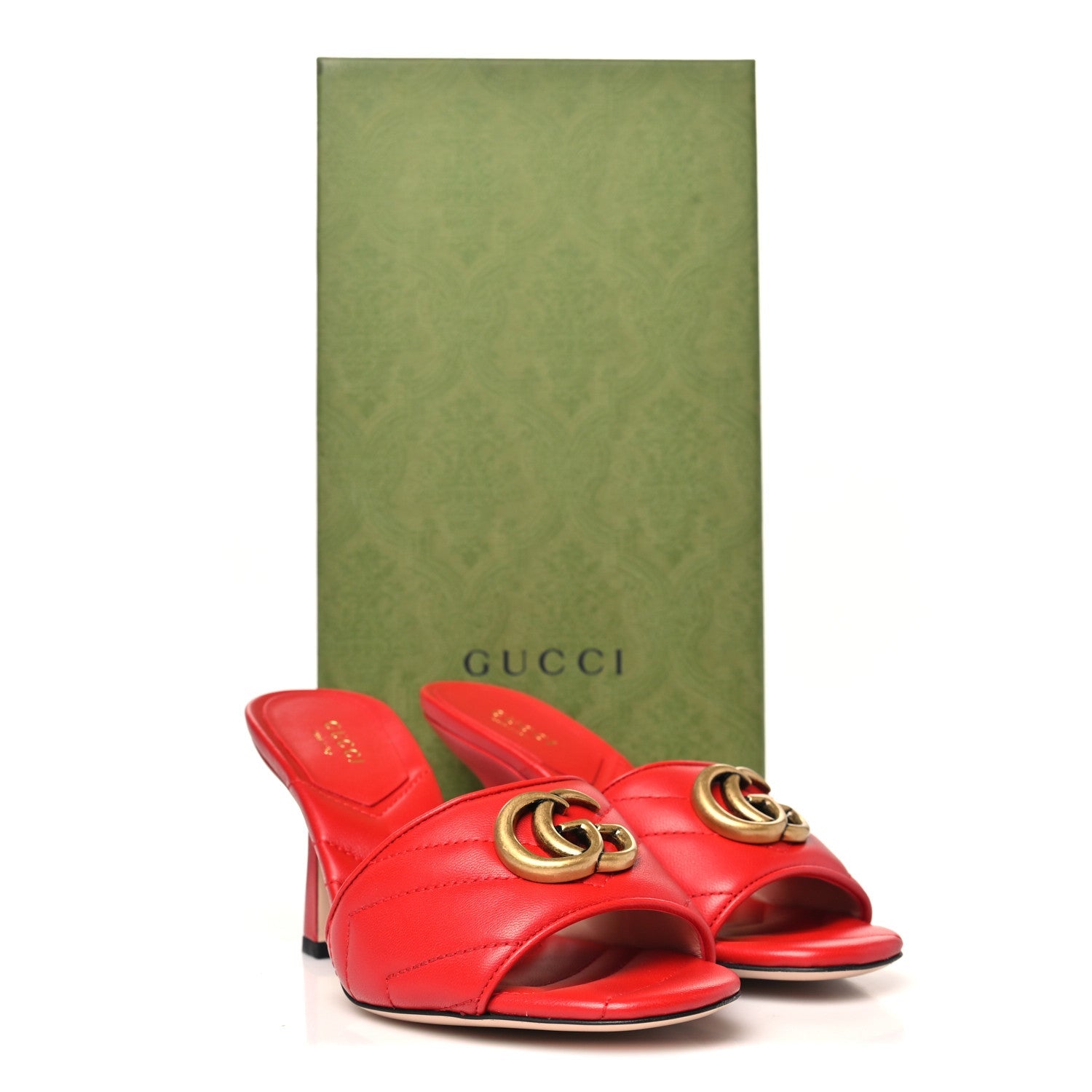 Nappa Matelasse GG Marmont 75mm Slide Sandals 35 Maple Red
