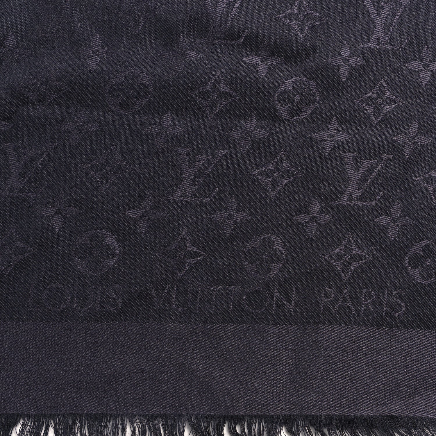 Silk Wool Monogram Shawl Charcoal Grey