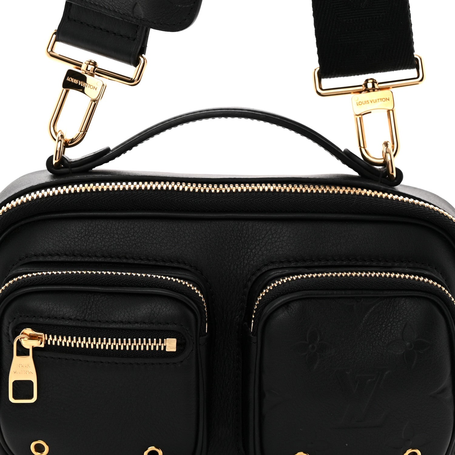 Calfskin Monogram Embossed Utility Crossbody Black
