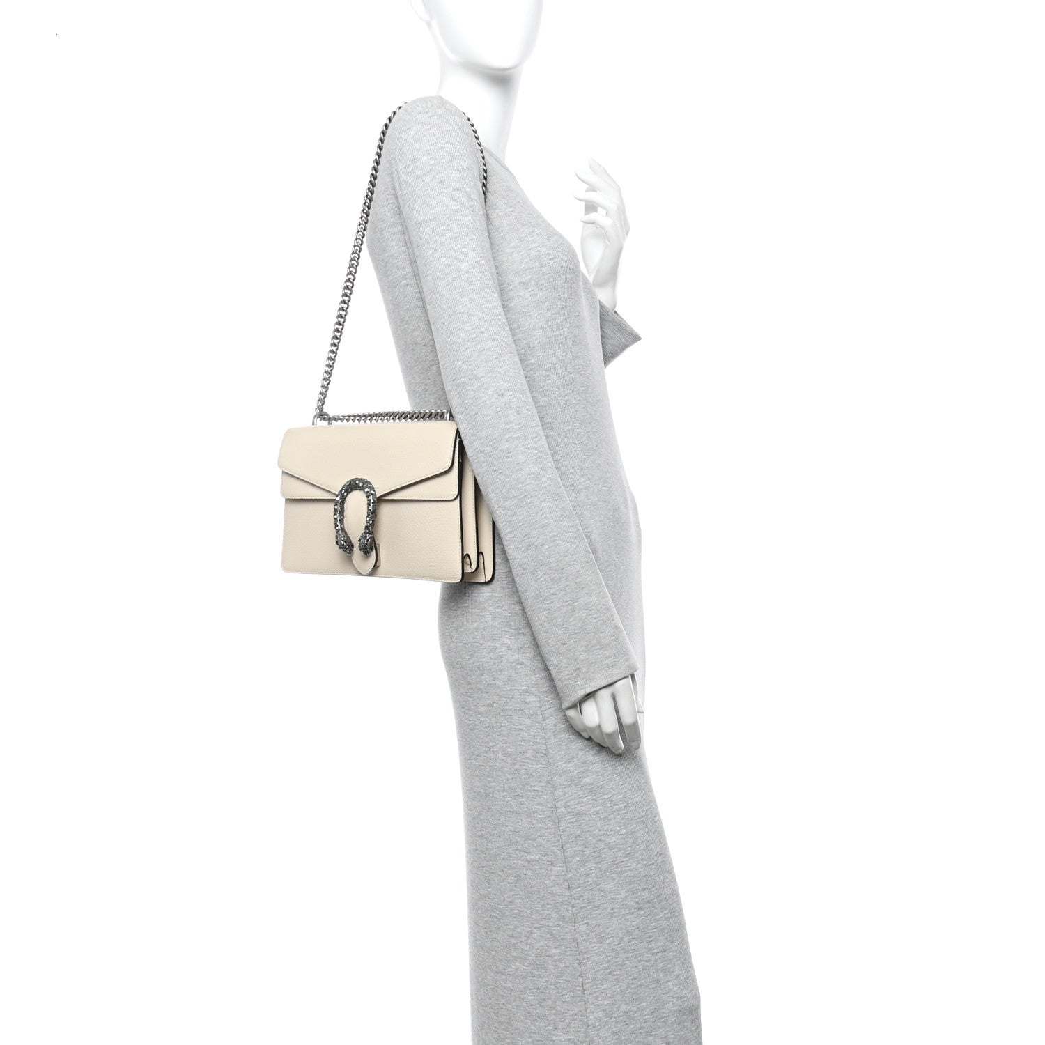 Textured Calfskin Crystal Small Dionysus Shoulder Bag Mystic White