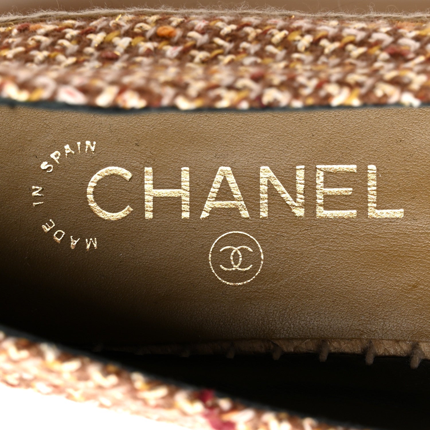 Tweed Patent CC Espadrilles 38 Beige Black Multicolor