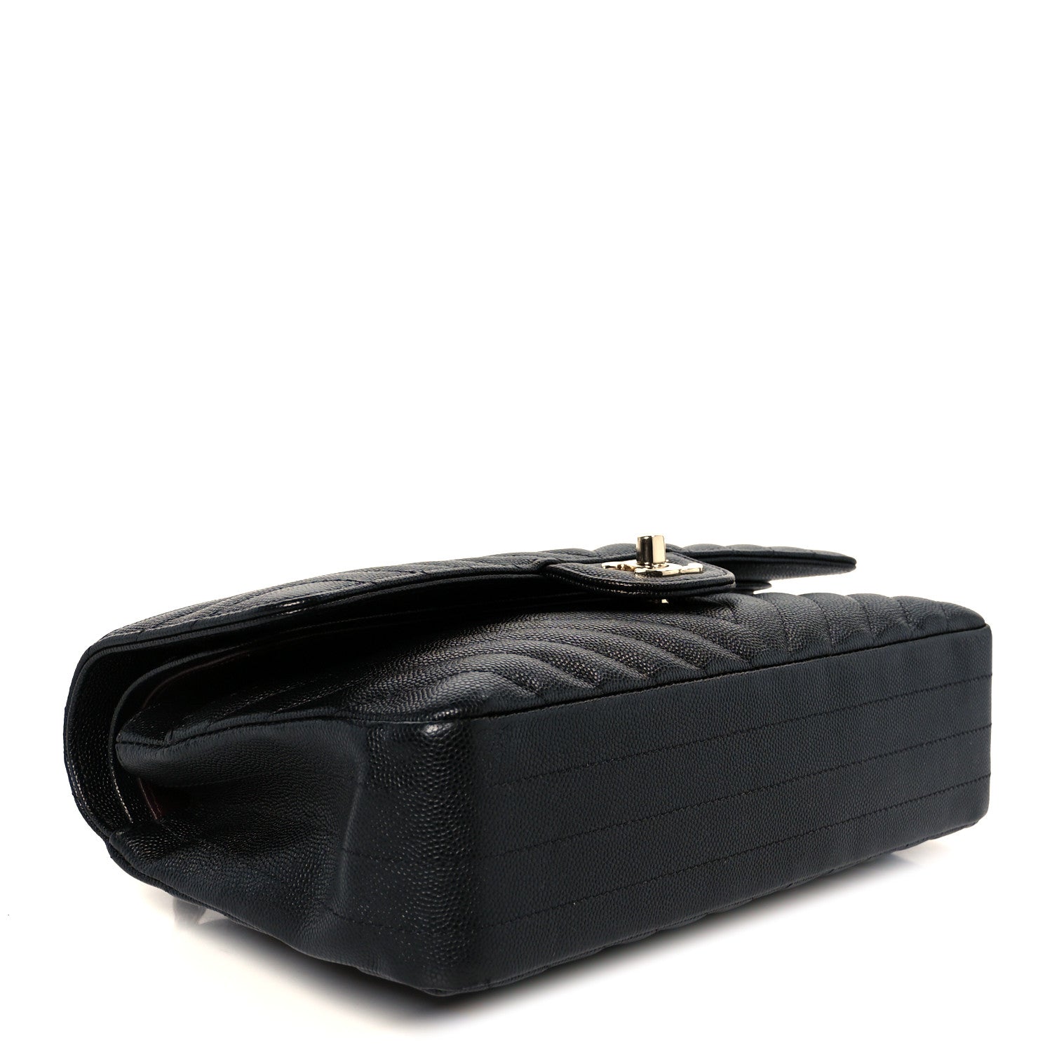 Caviar Chevron Quilted Medium Double Flap Black