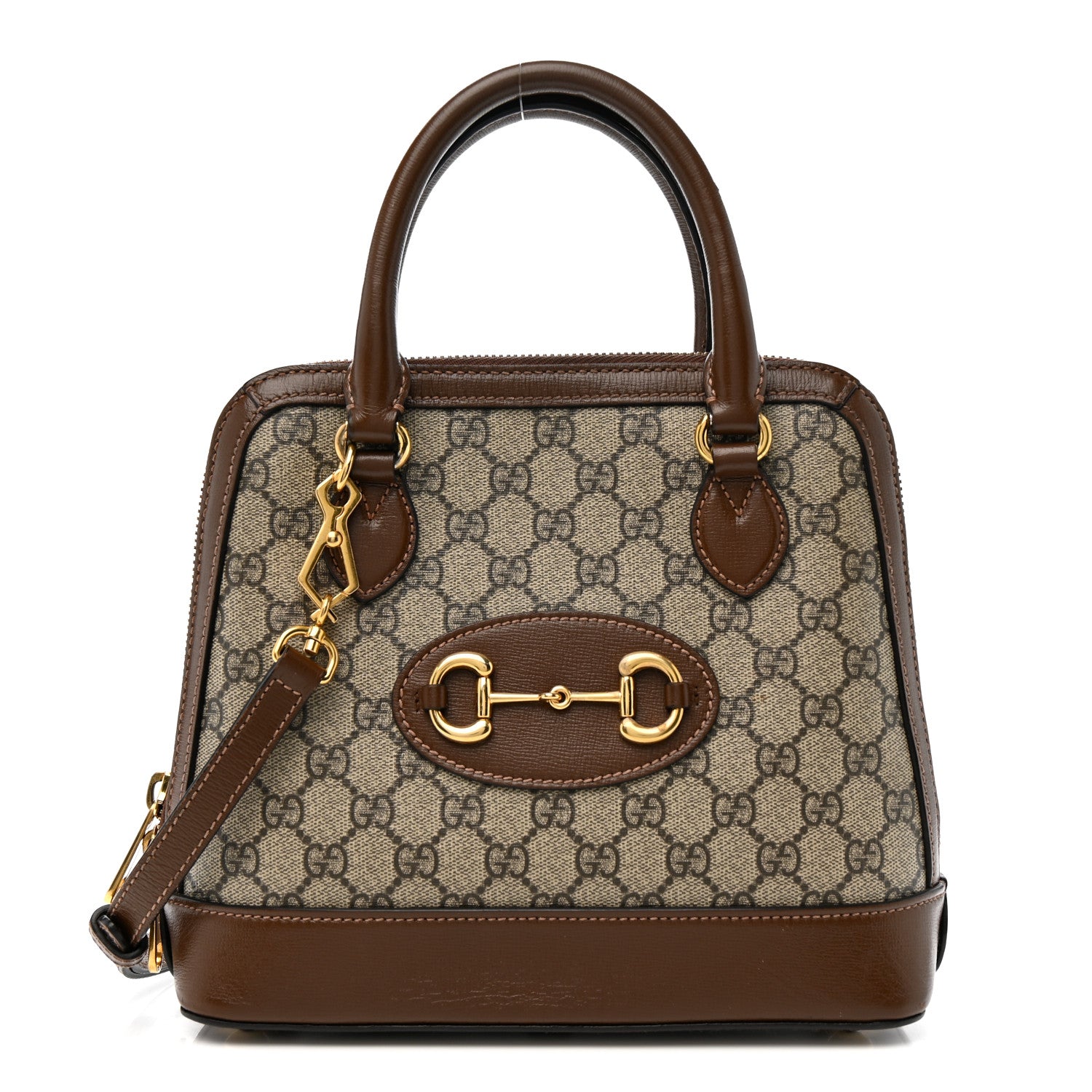 GG Supreme Monogram Azalea Calfskin Small Horsebit 1955 Top Handle Bag Beige Ebony Brown Sugar