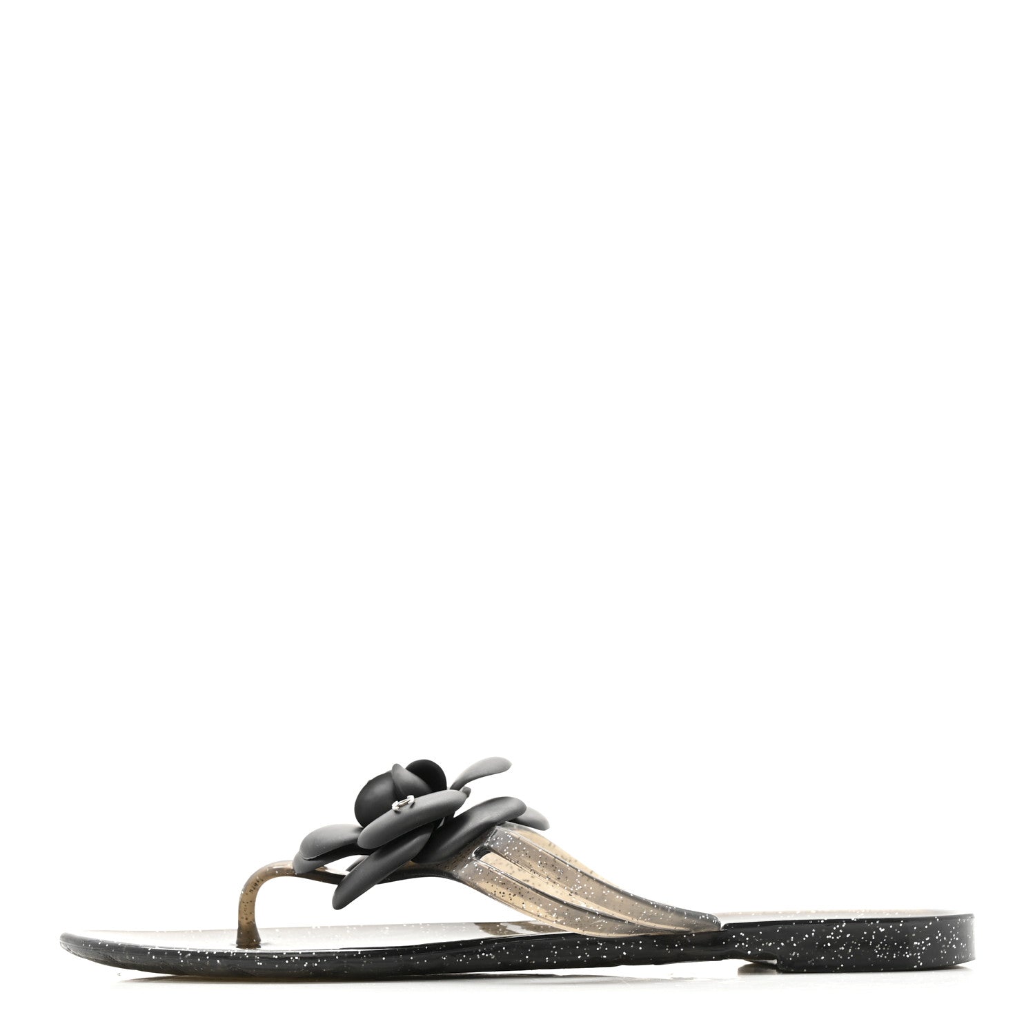 Glitter Jelly Camellia Thong Sandals 37 Black