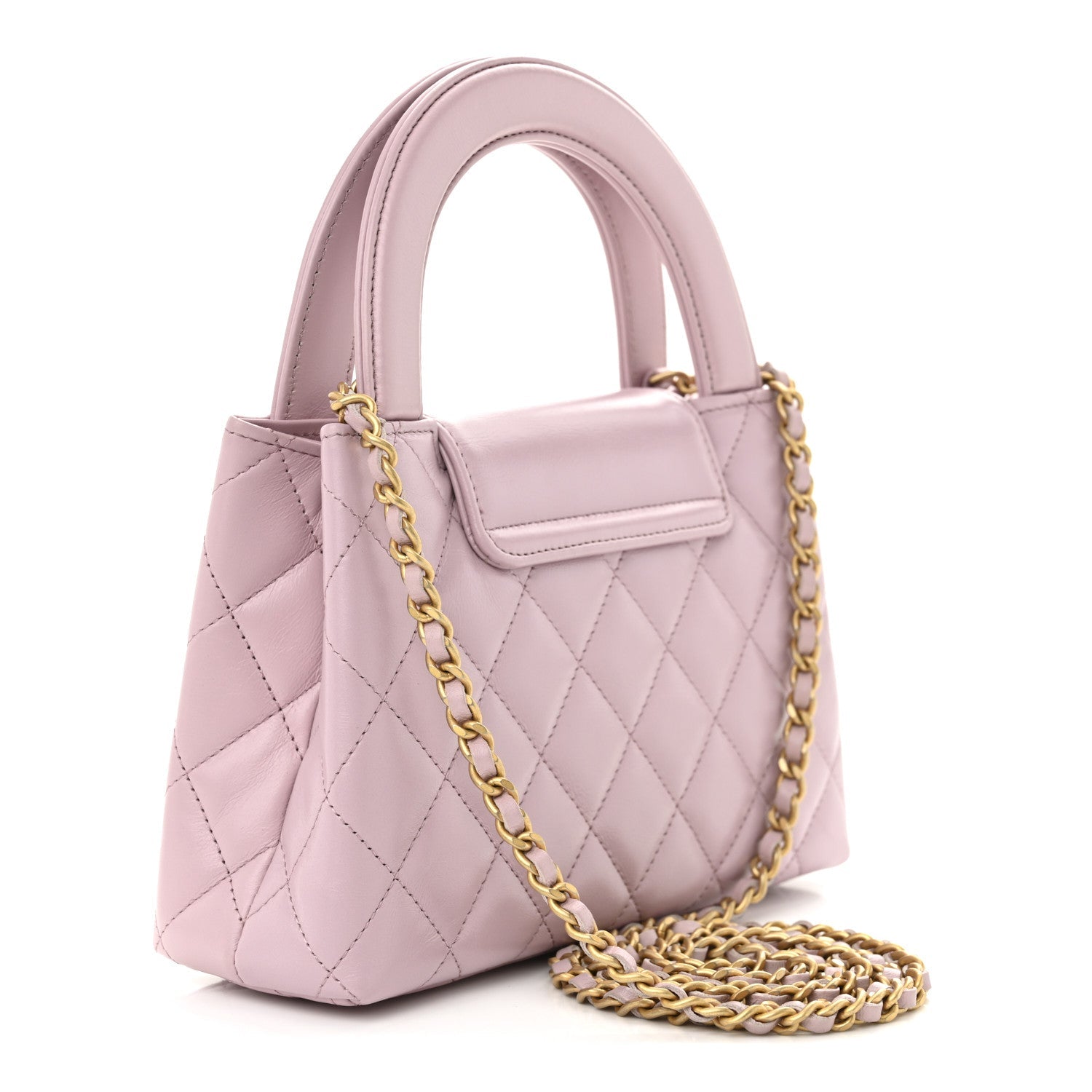 Shiny Aged Calfskin Quilted Nano Kelly Shopper Light Pink