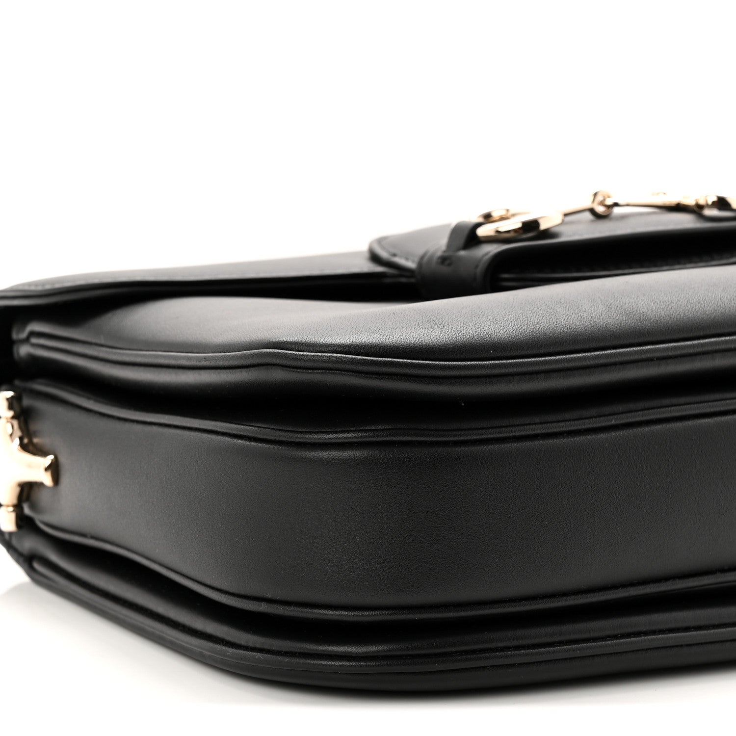 Ciny Lux Calfskin Horsebit 1955 Soft Small Shoulder Bag Black
