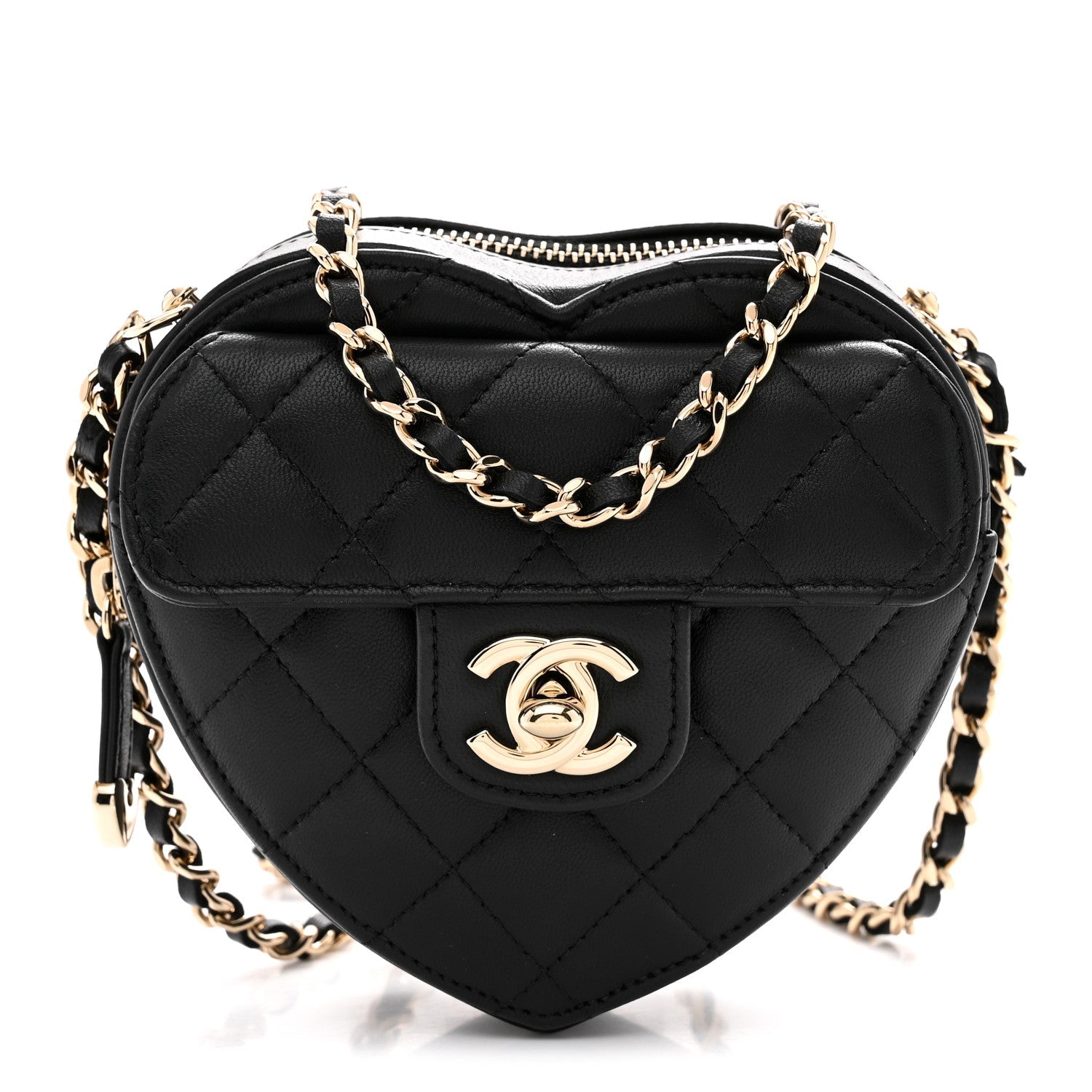 Lambskin Quilted CC In Love Heart Clutch With Chain Black