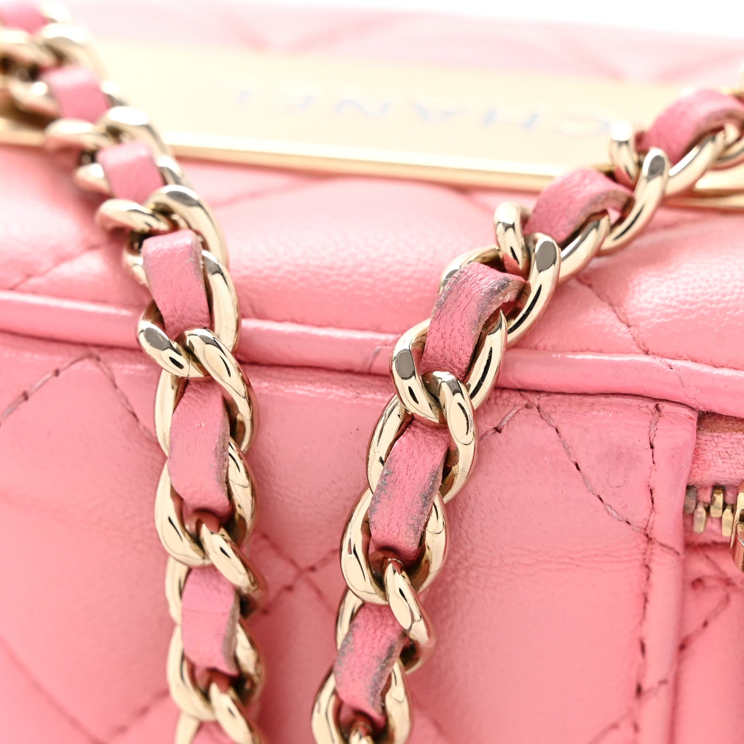 Lambskin Quilted Trendy Mini Vanity Case With Chain Pale Pink
