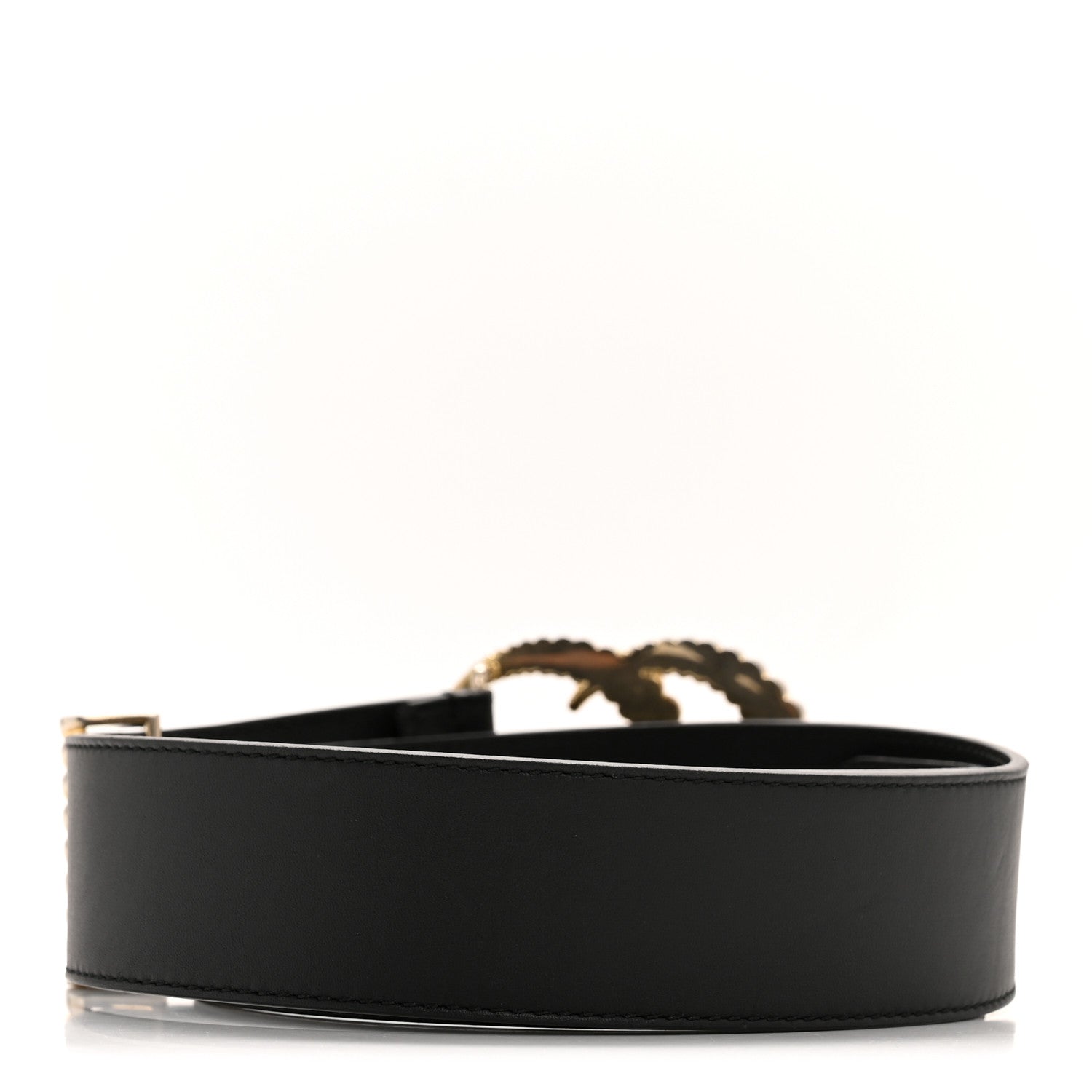 Moon Calfskin Torchon Double G 70 28 Belt Black