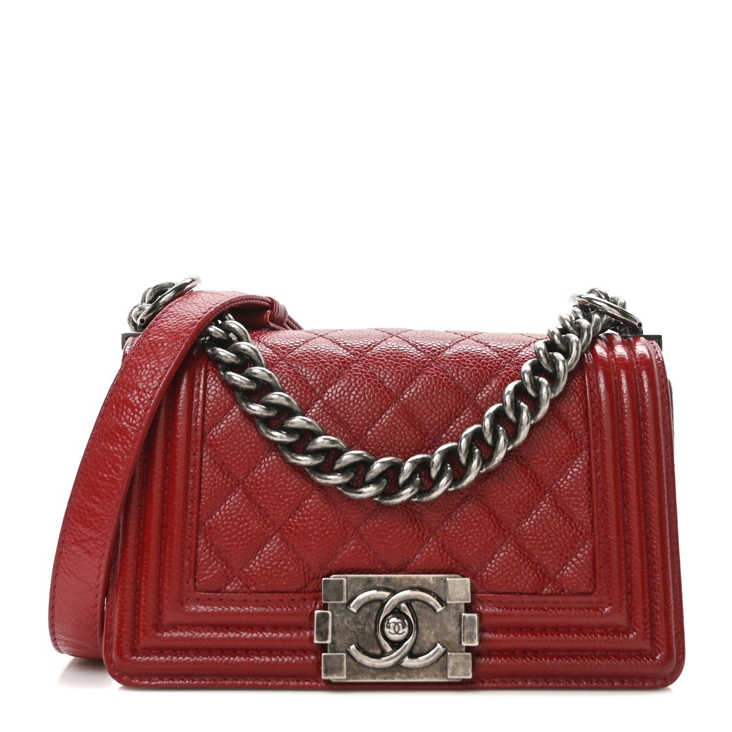 Caviar Quilted Small Boy Flap Dark Red