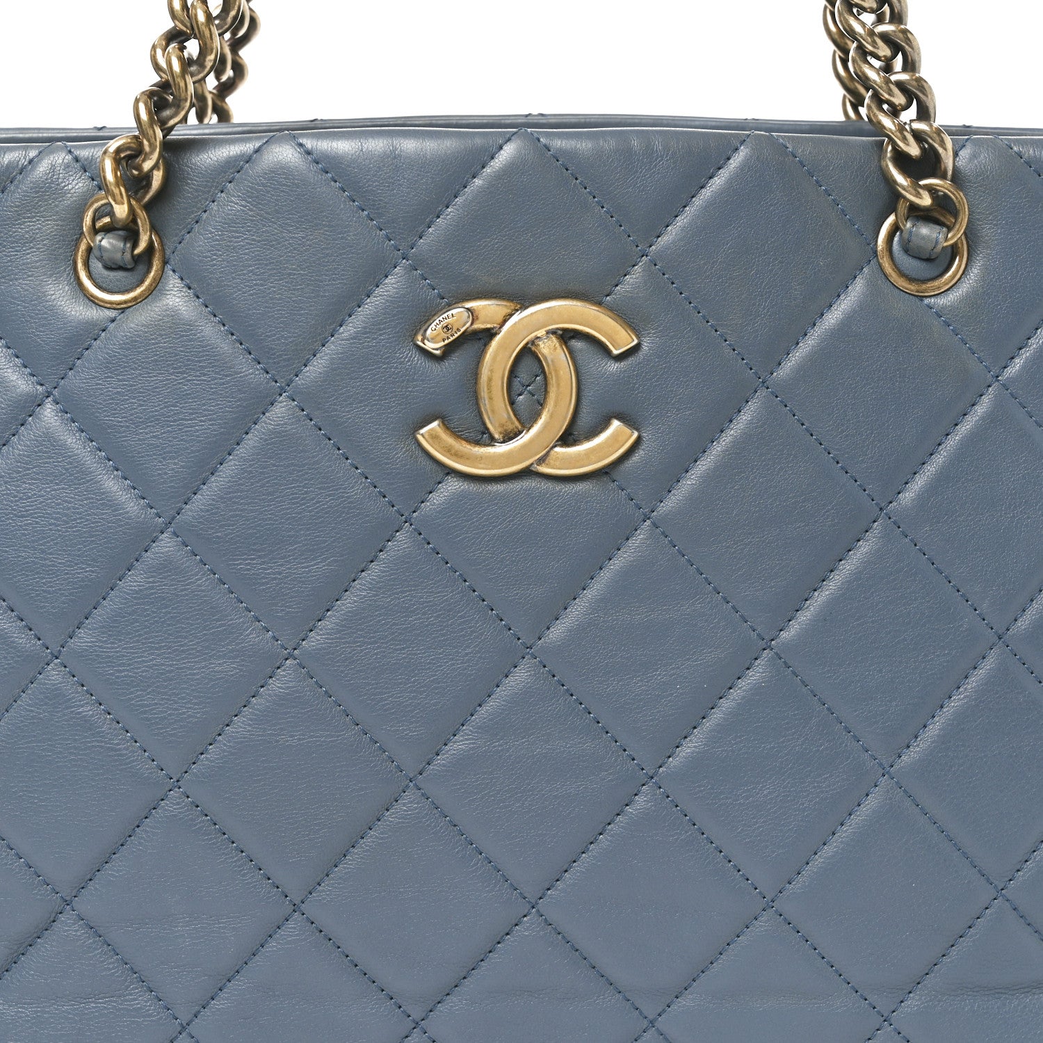 Calfskin Quilted Small CC Crown Tote Blue