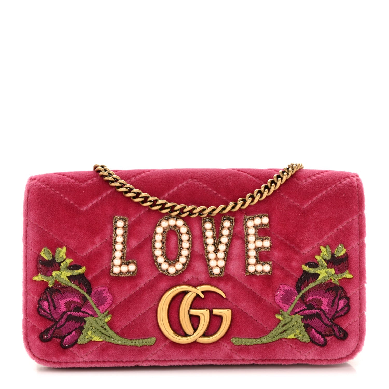 Velvet Matelasse Love Embroidered GG Marmont Mini Bag Light Raspberry Rose