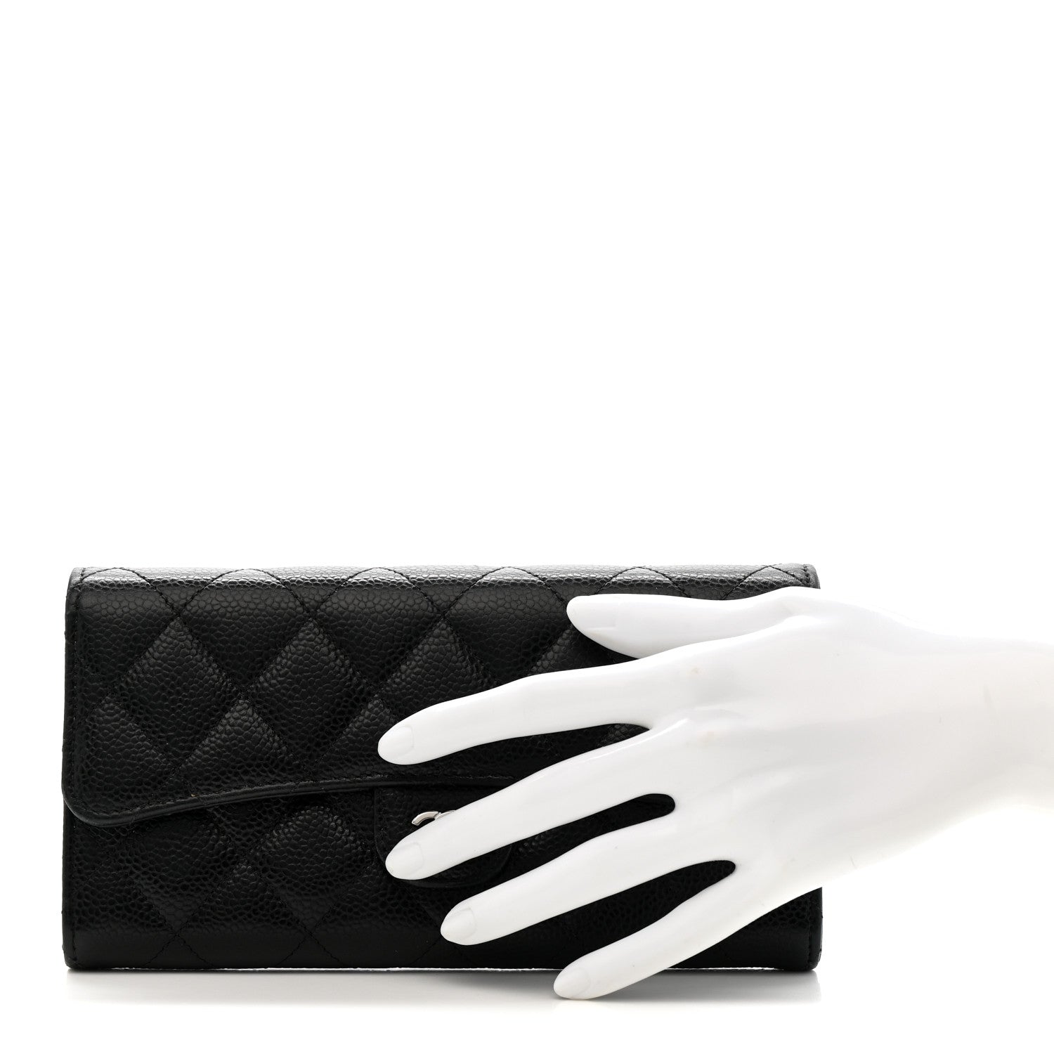 Caviar Quilted Large Gusset Flap Wallet Black