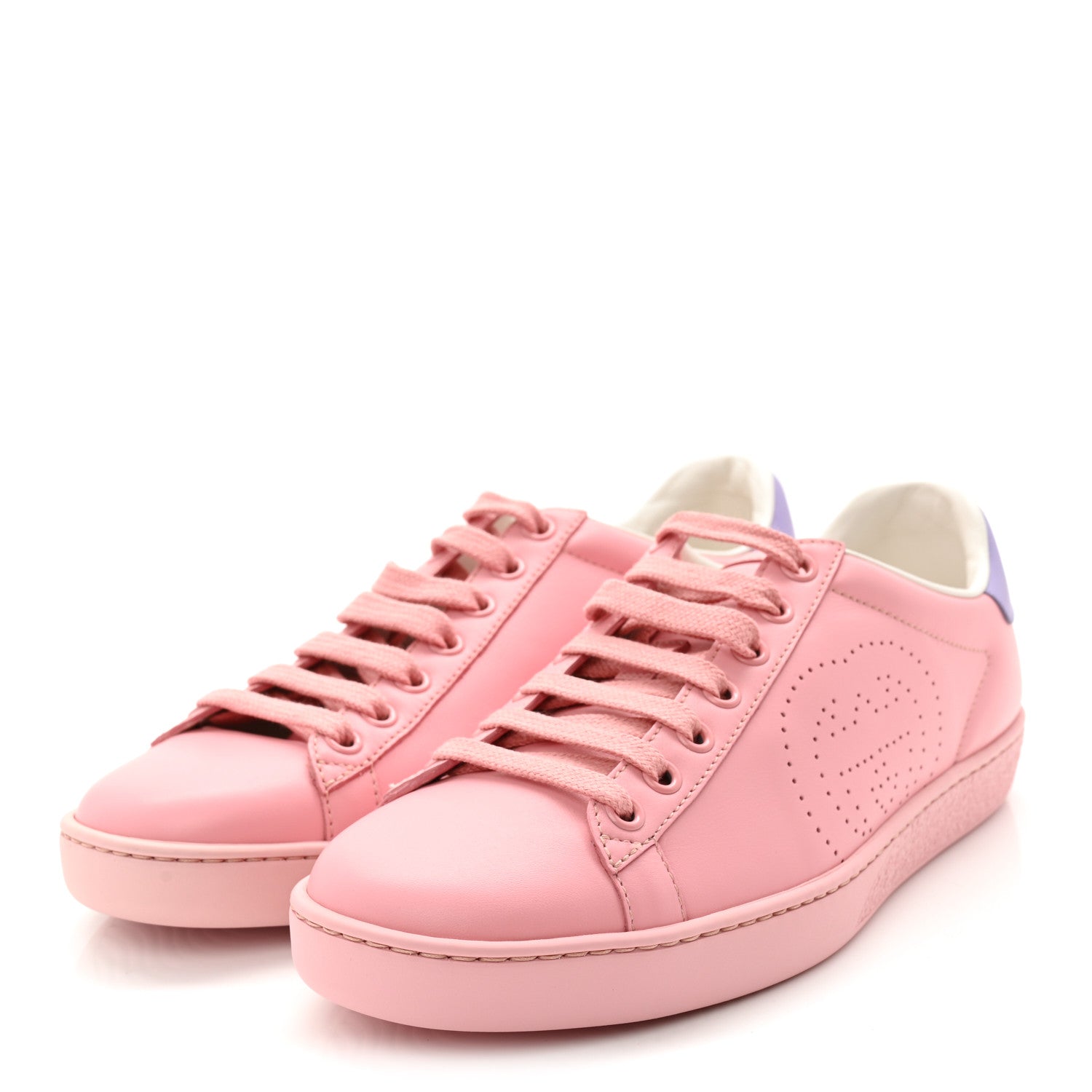 Miro Soft Calfskin Interlocking G Perforated Womens Ace Sneakers 36.5 Wild Rose Lapis