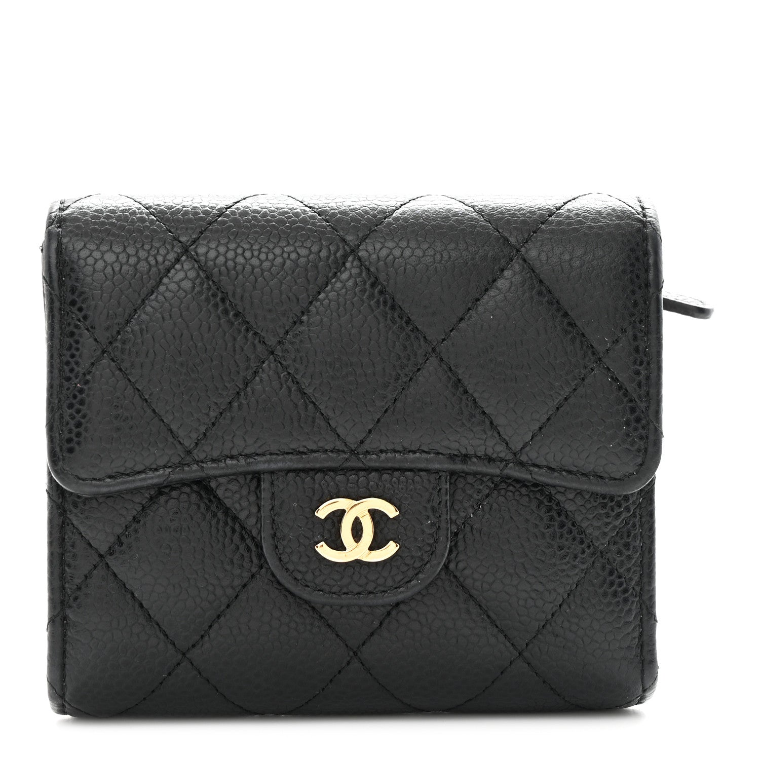 Caviar Quilted Compact Flap Wallet Black