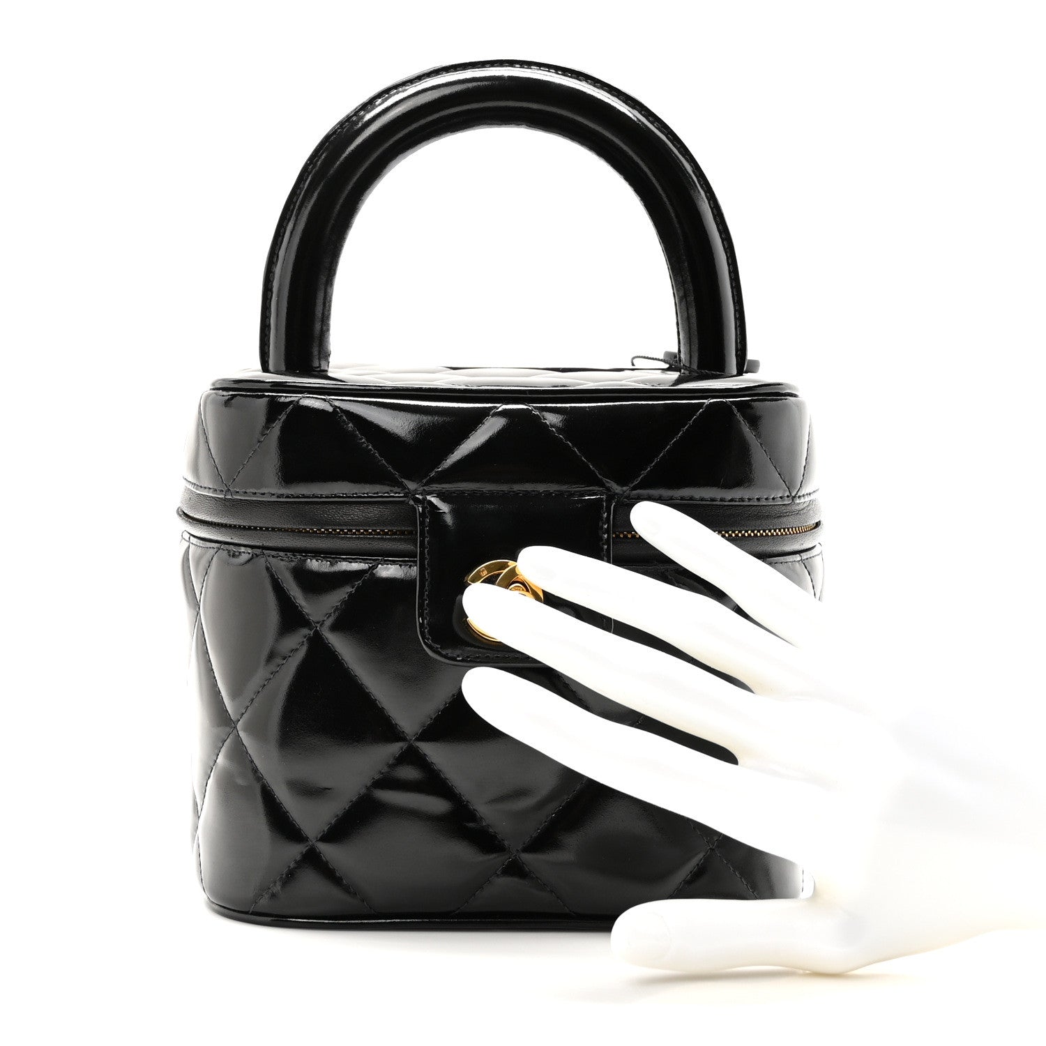 Patent Quilted Top Handle Vanity Case Black