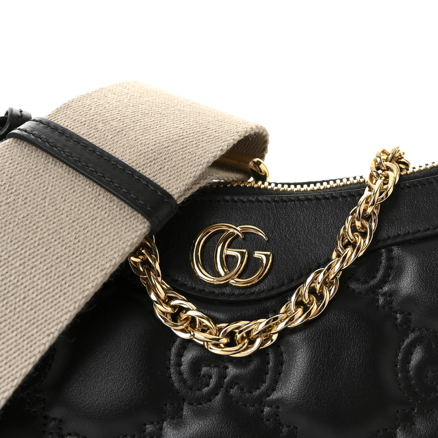 Calfskin GG Matelasse Chain Handbag Black Natural