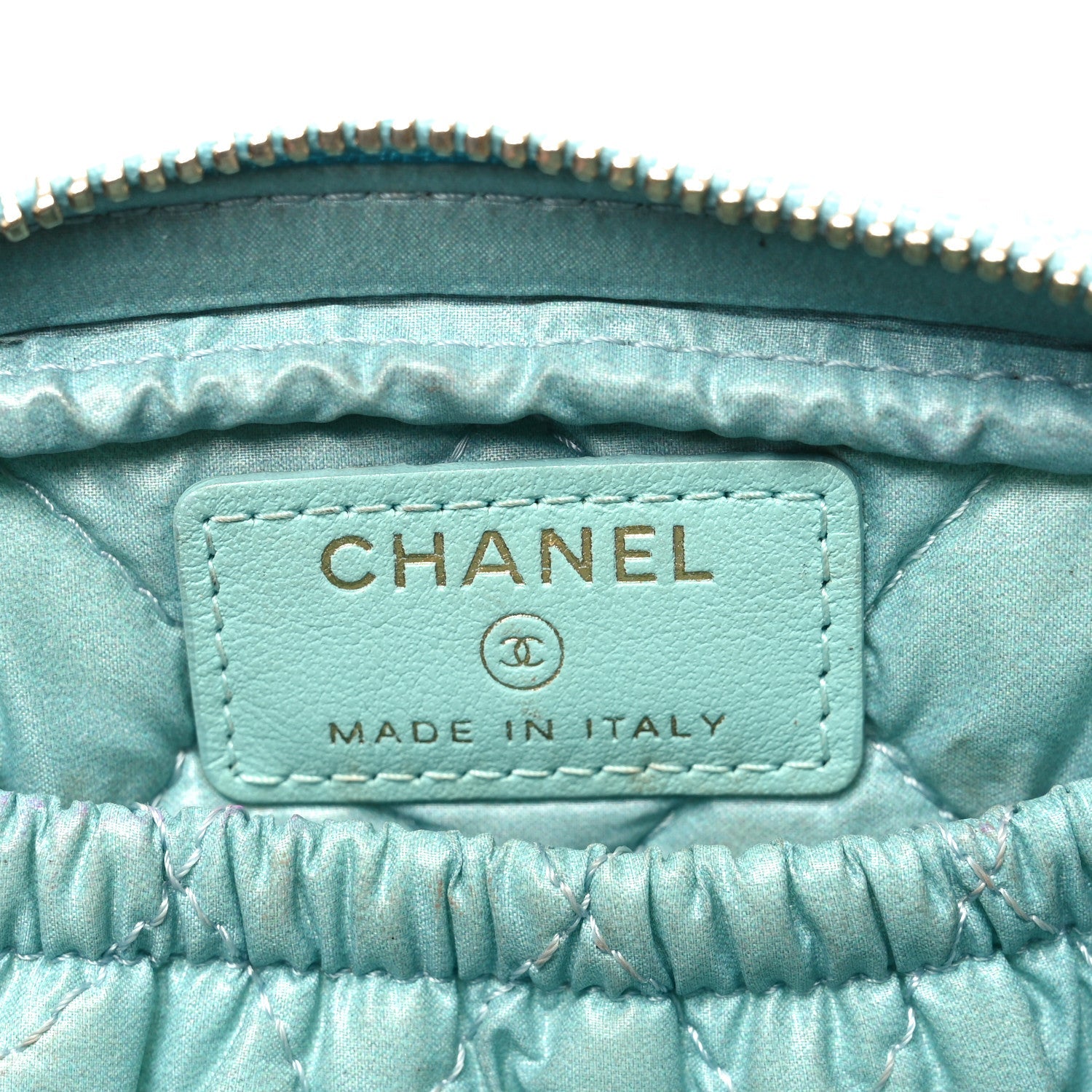 Caviar Quilted Small Curvy Pouch Cosmetic Case Light Blue