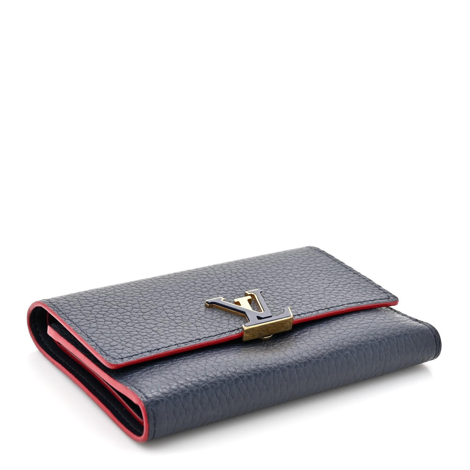 Taurillon Capucines Compact Wallet Marine Rouge