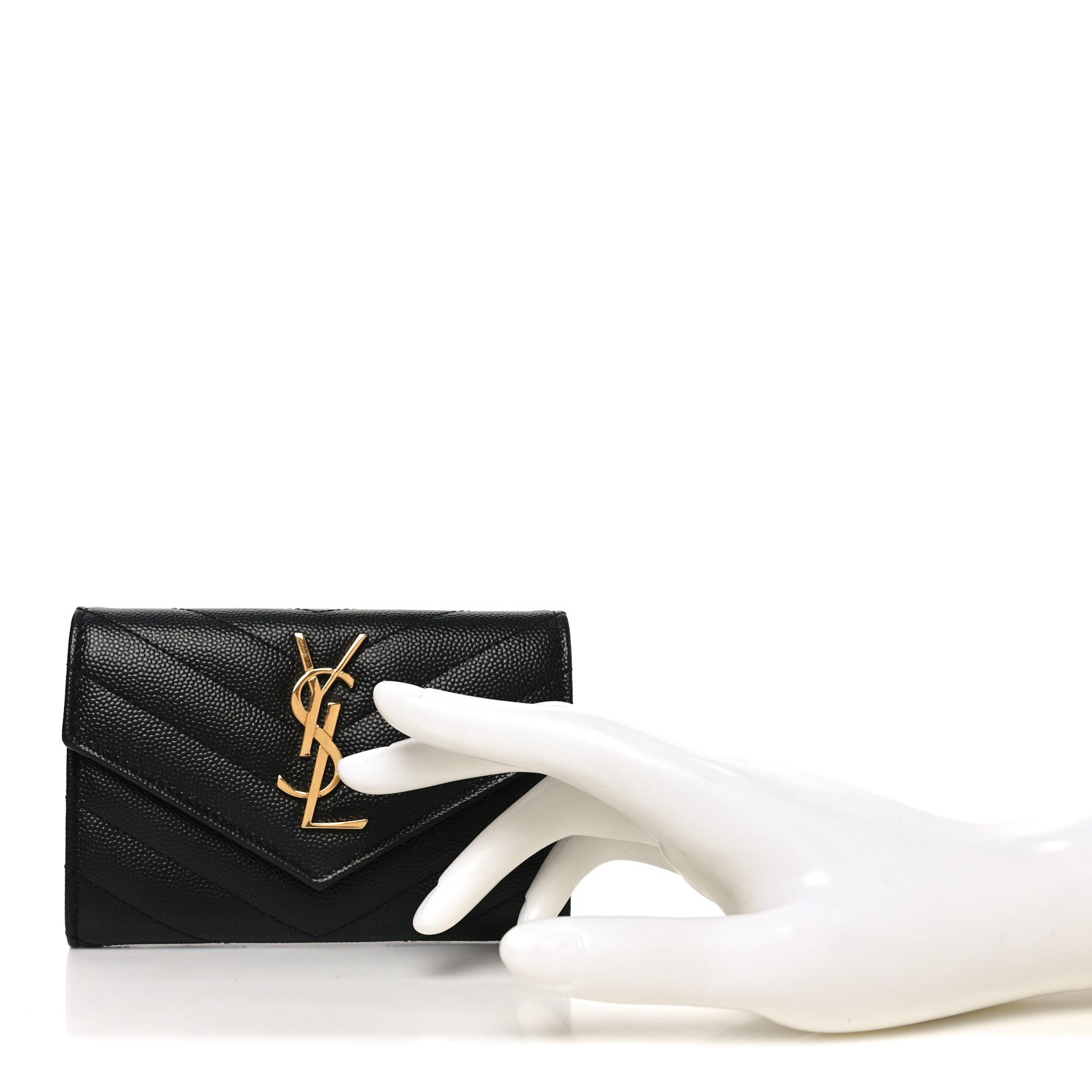 Grain De Poudre Matelasse Chevron Small Monogram Envelope Wallet Black