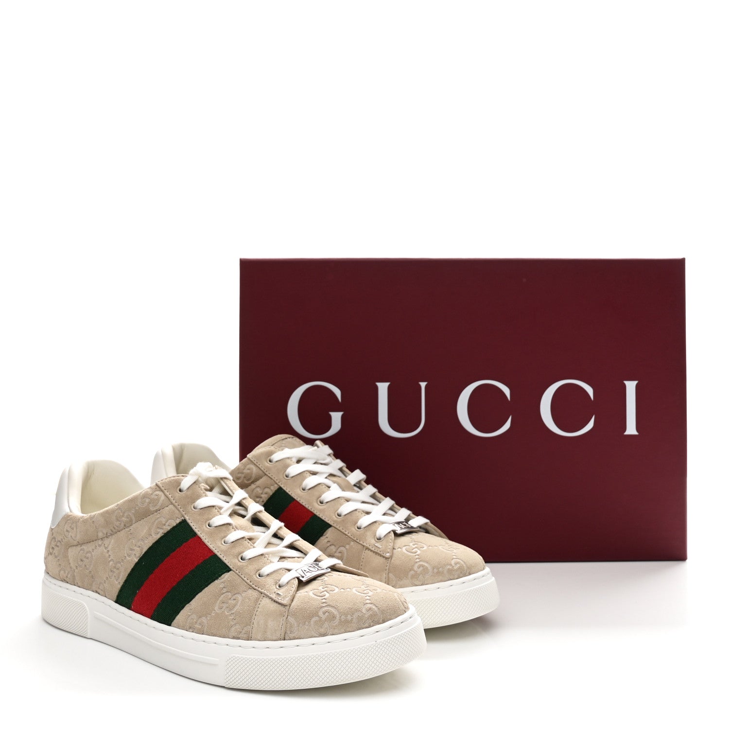 GG Suede Monogram Web Mens Sneakers 9 Oatmeal Mystic White