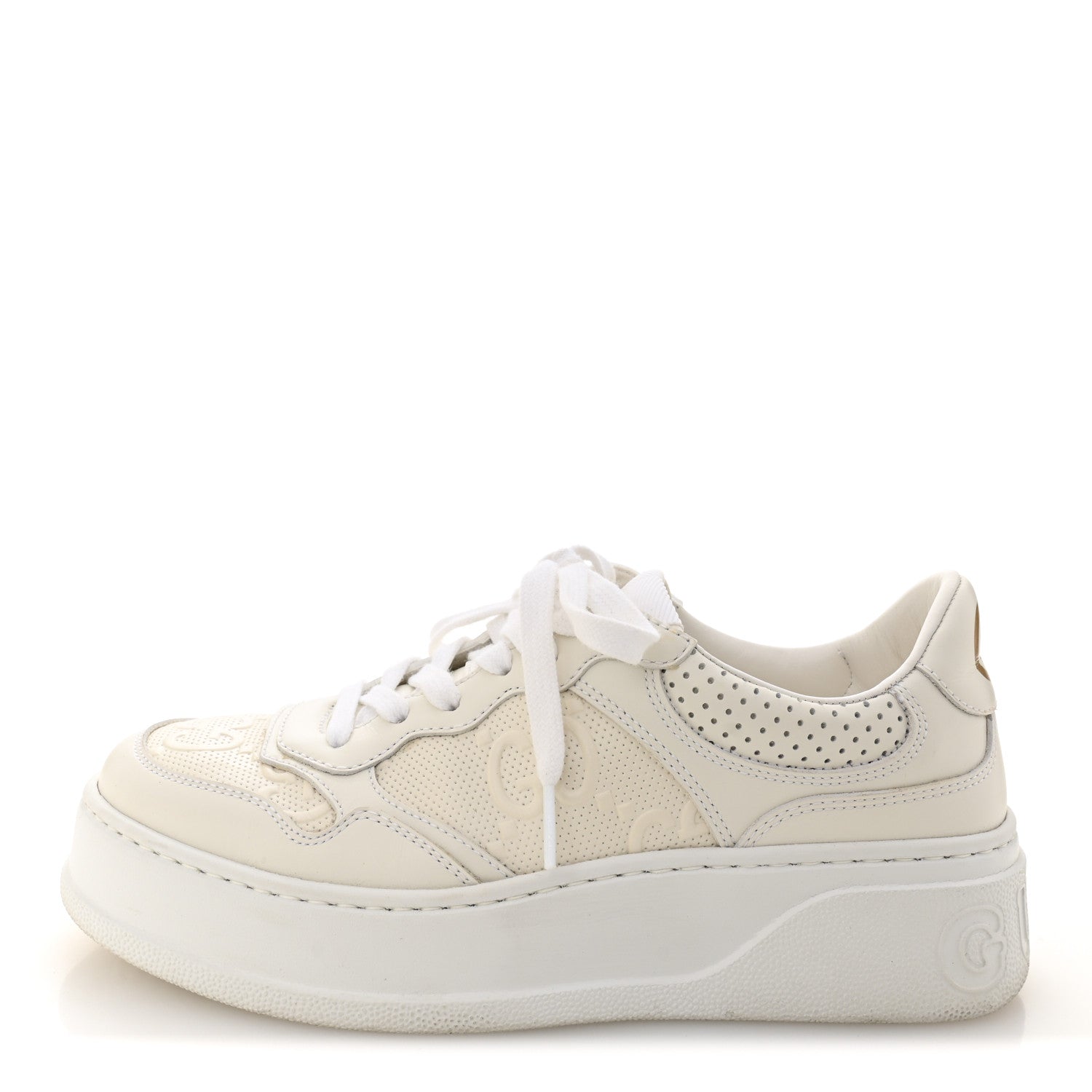 Calfskin GG Tennis Embossed Perforated Womens Platform 55mm Sneakers 37 Great White