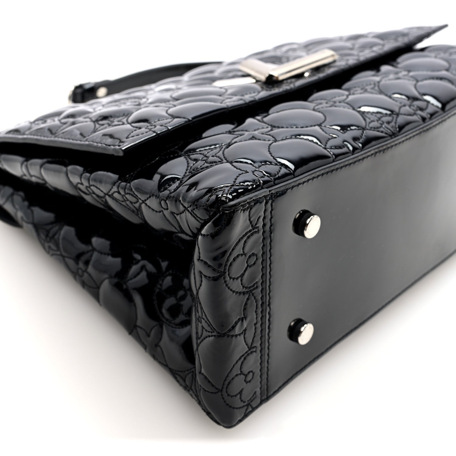 Vernis Flower Quilted Twist Shoulder Bag GM Black