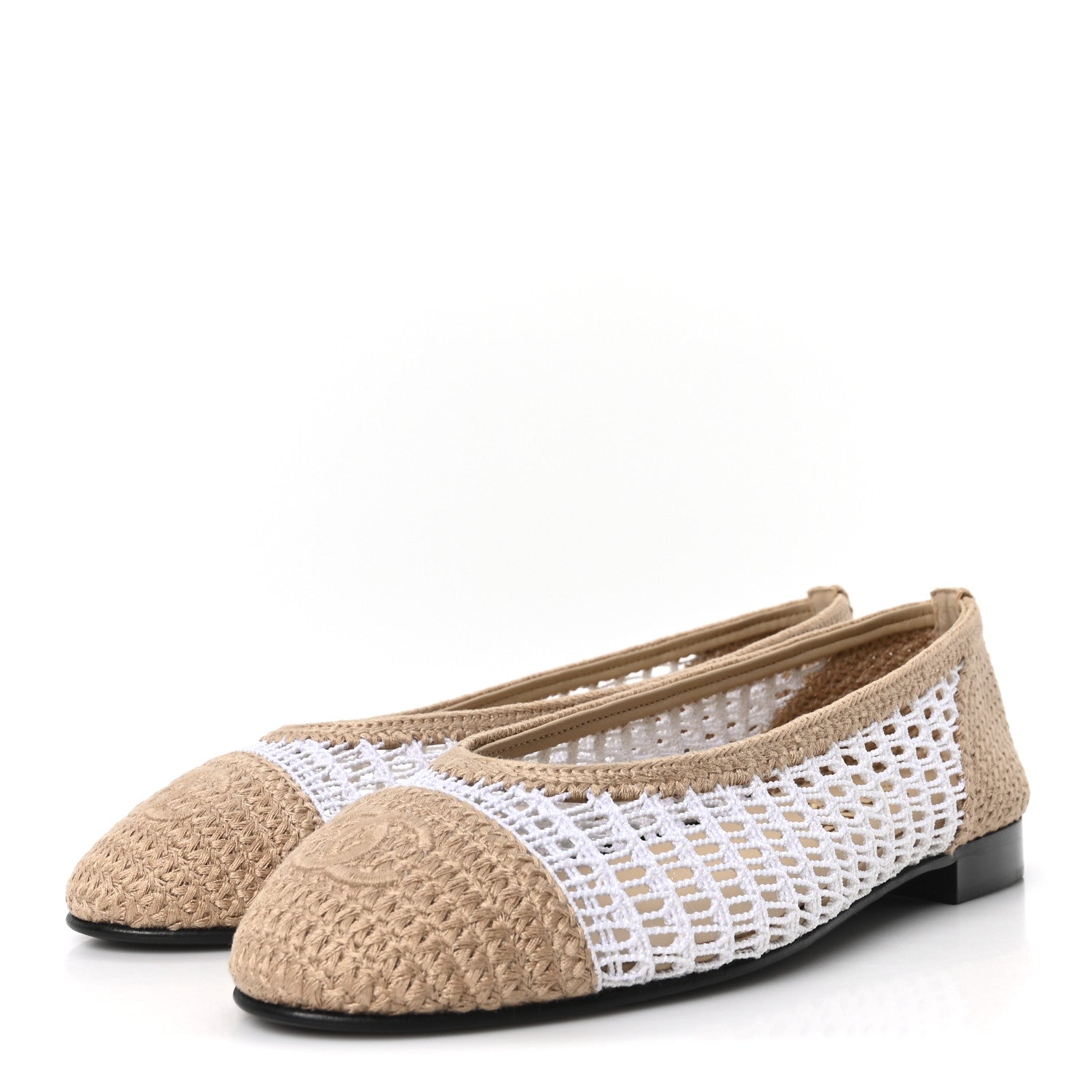 Raffia Cap Toe Ballerina Flats 37.5 White Beige
