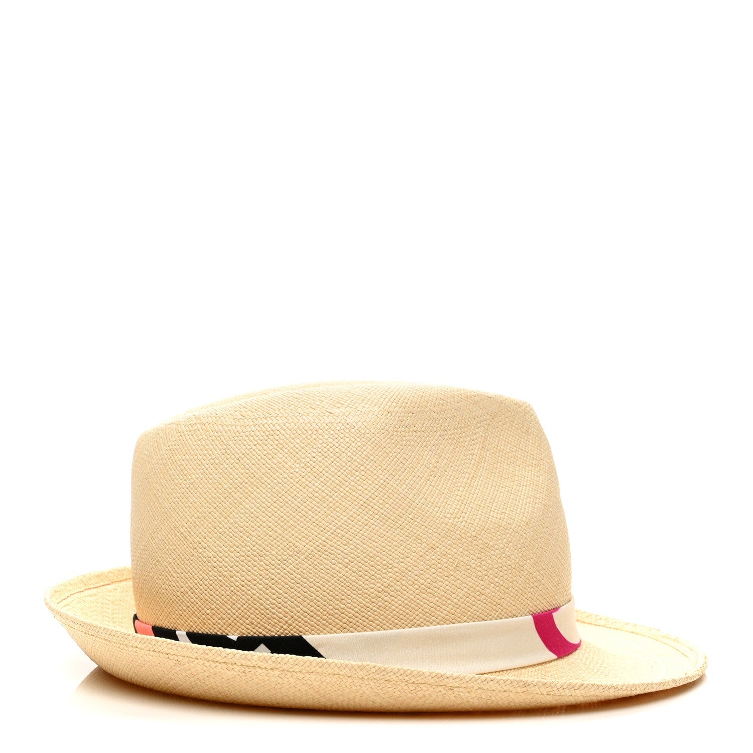 Straw Ribbon Fedora Hat M Beige Multicolor