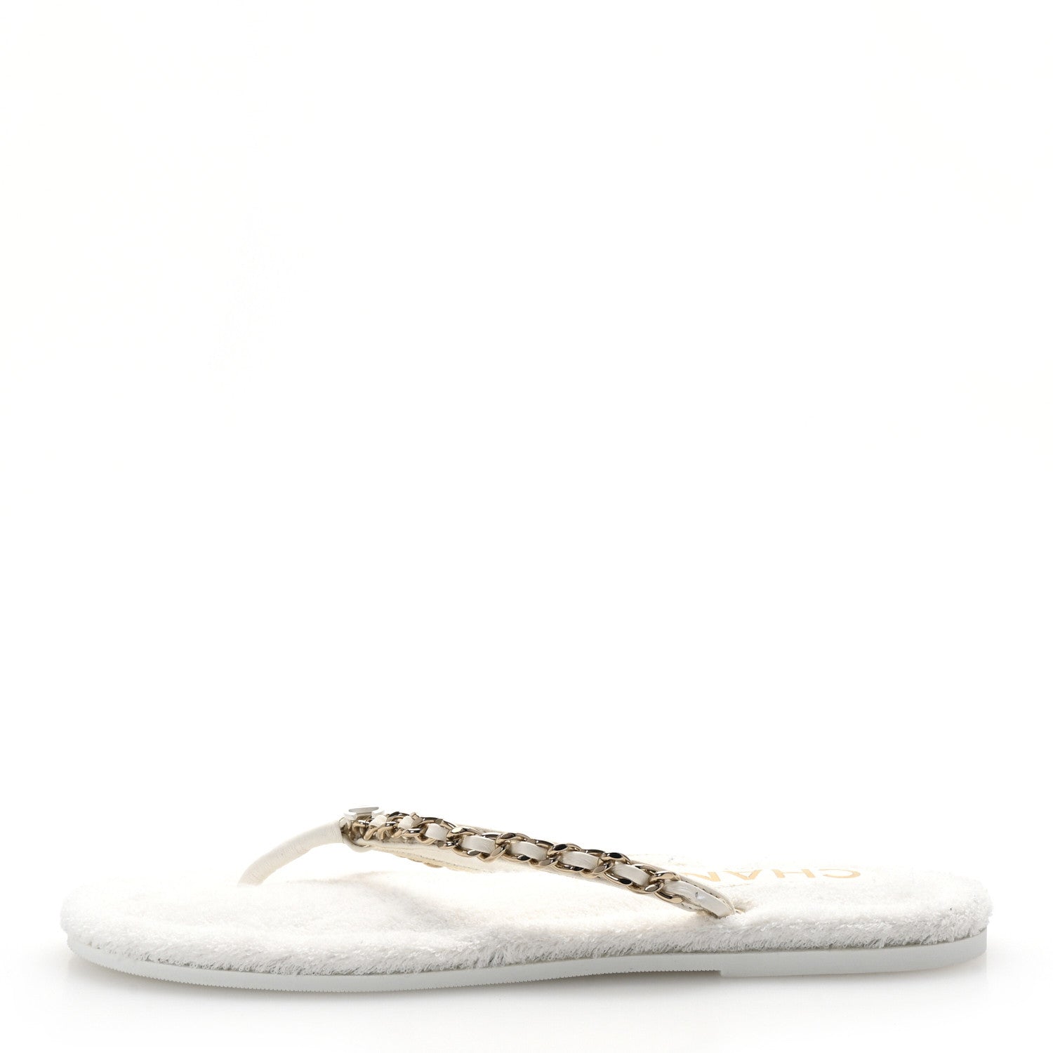 Lambskin Terry Cloth CC Chain Thong Sandals 36 White