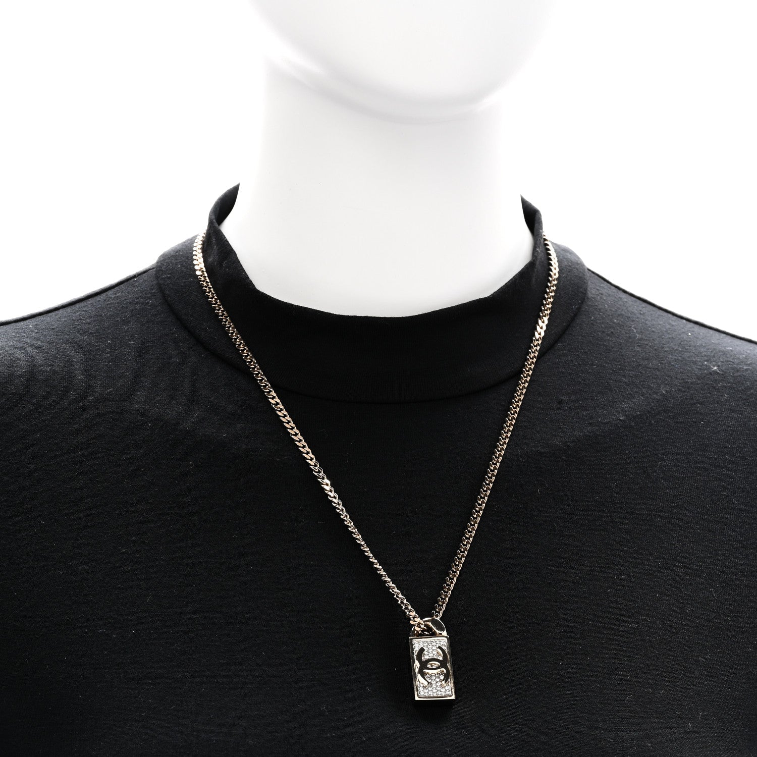 Crystal Dog Tag Charm Necklace Gold
