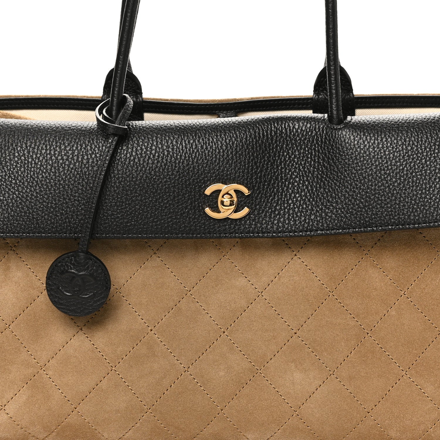 Grained Calfskin Suede Urban Essentials Shopping Bag Beige Black