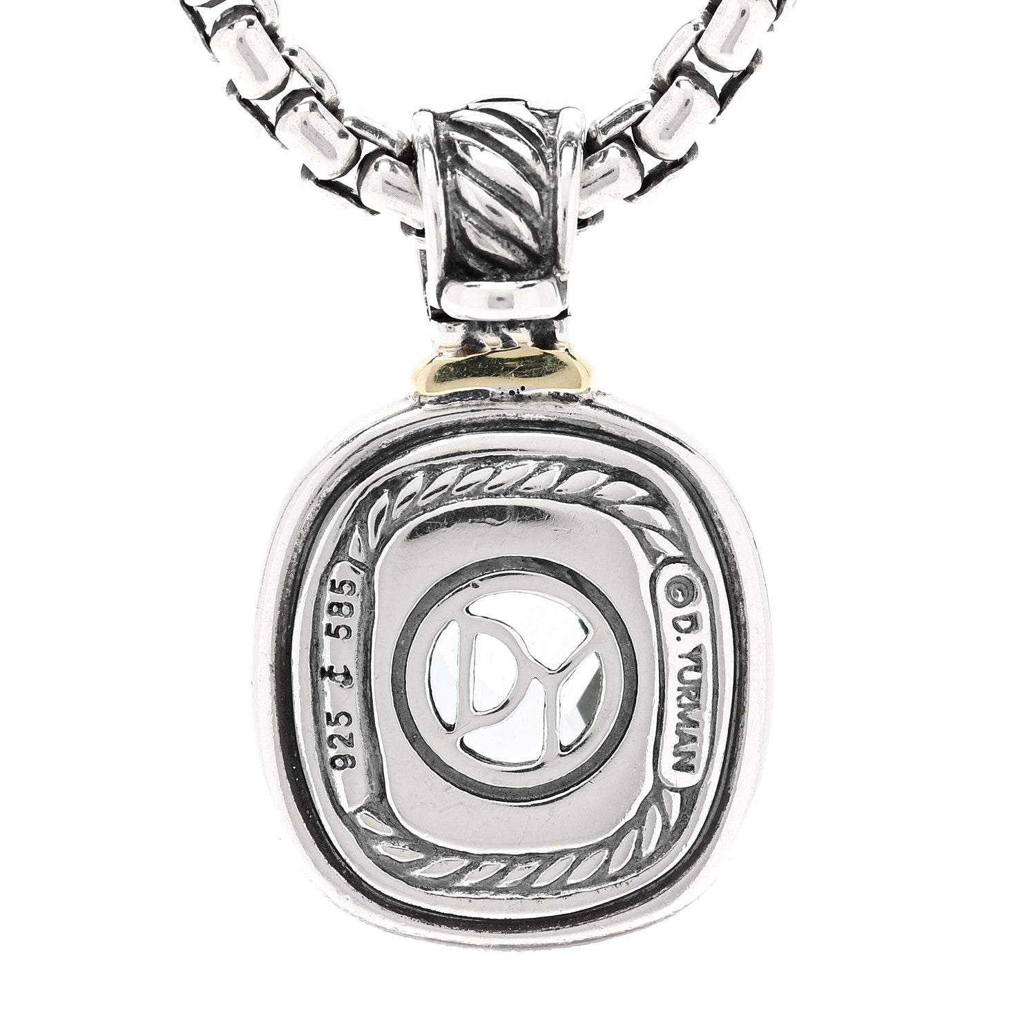 Sterling Silver 14K Yellow Gold Blue Topaz 12mm Albion Pendant Box Chain Necklace