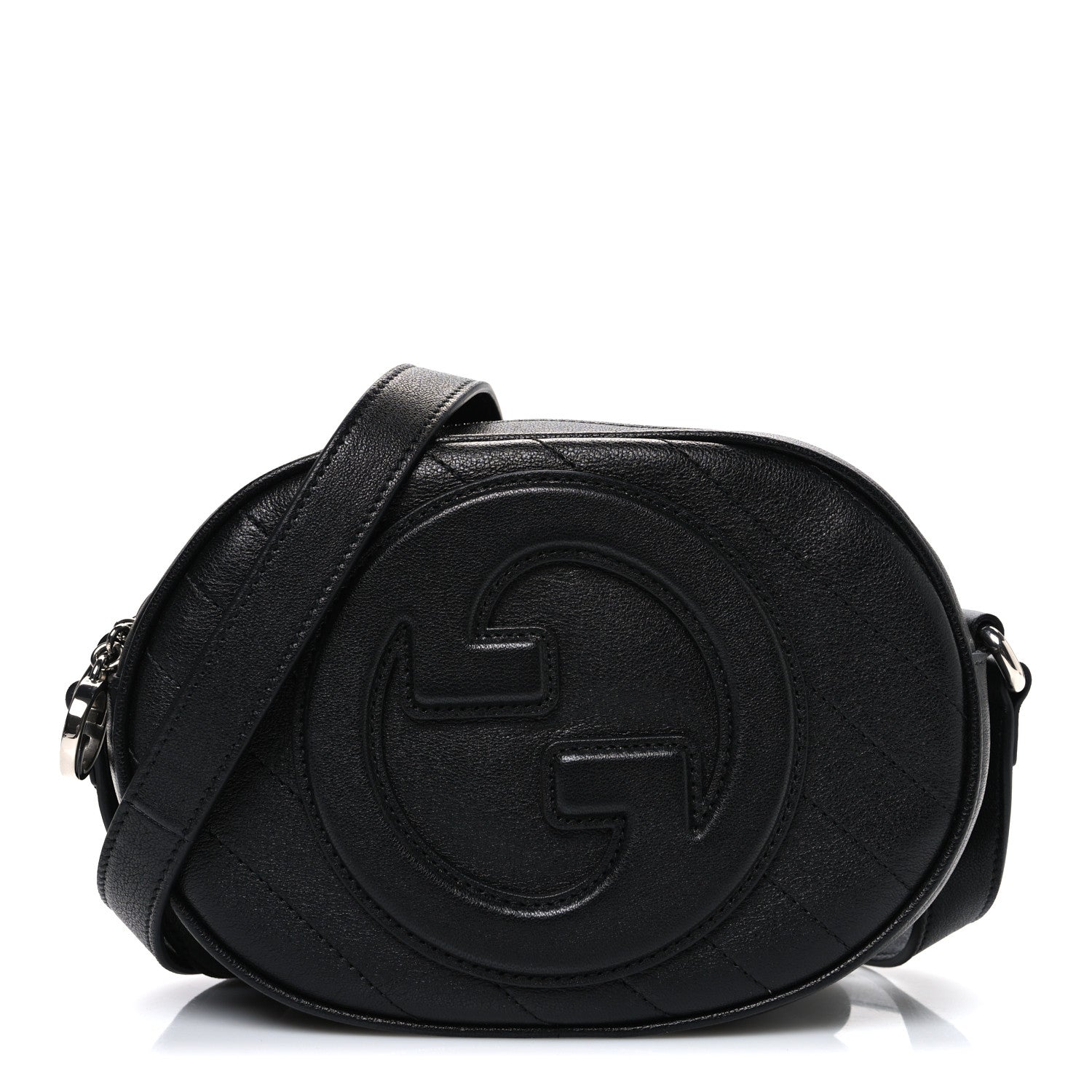 Sakai Be Green Calfskin Diagonal Stitched Mini Blondie Shoulder Bag Black