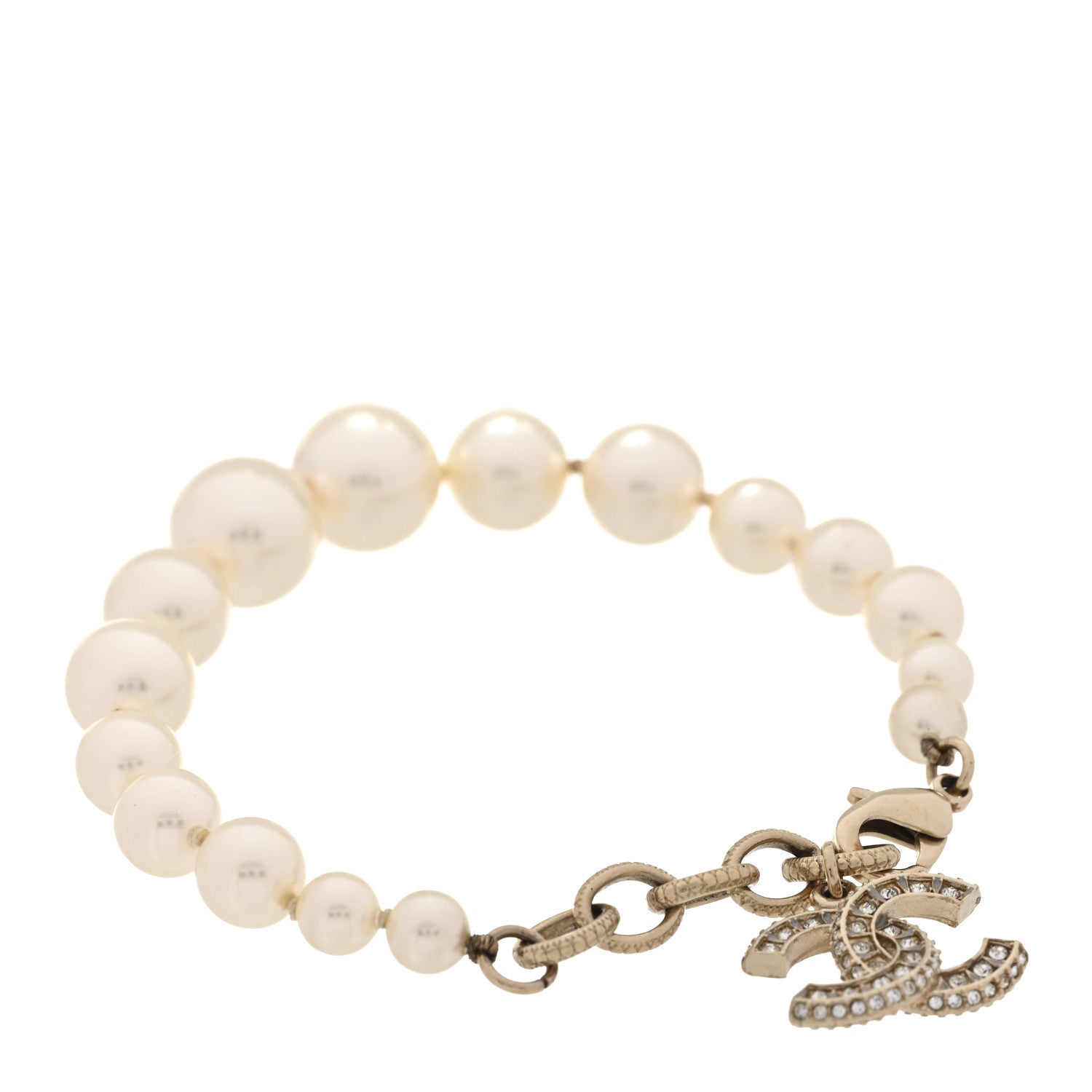 Graduated Pearl Crystal CC Bracelet Gold