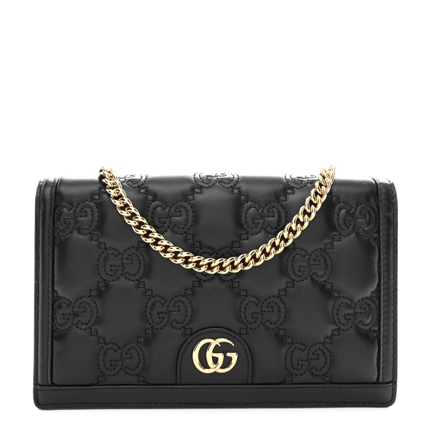 Calfskin GG Matelasse Chain Wallet Black